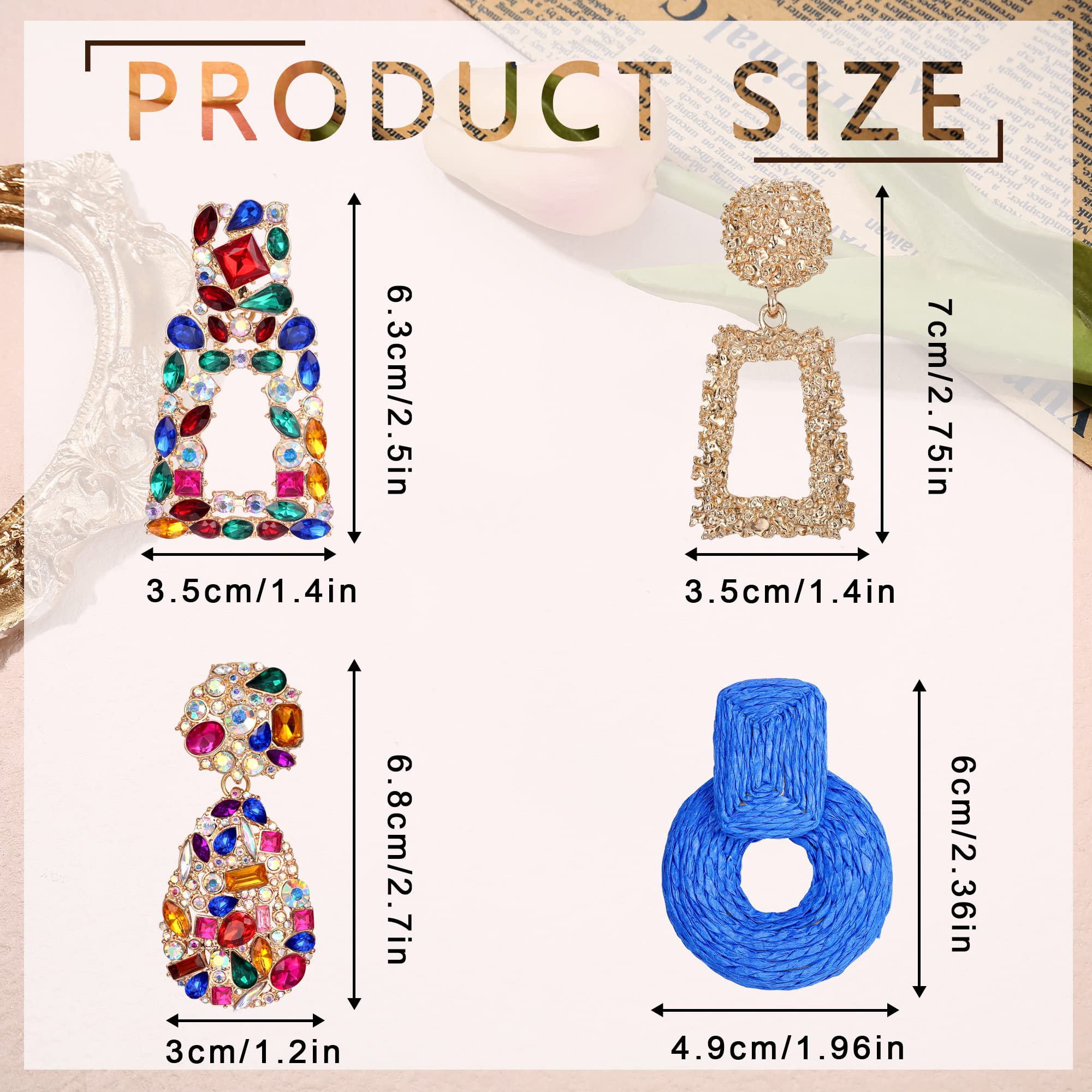 Dochais 4 Paia Donna Orecchini con Strass Pendenti Orecchini Pendenti Rettangolari Colorati Orecchini Cristalli Geometrici Scintillanti per Donna Ragazze