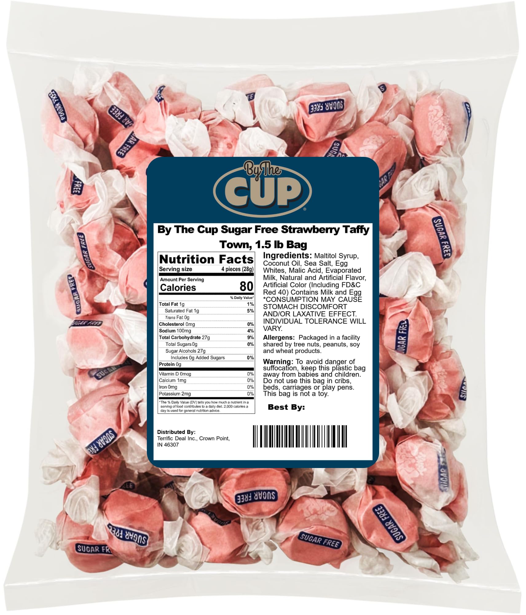 By The Cup Sugar Free Strawberry Taffy Town, 1.5 lb Bag