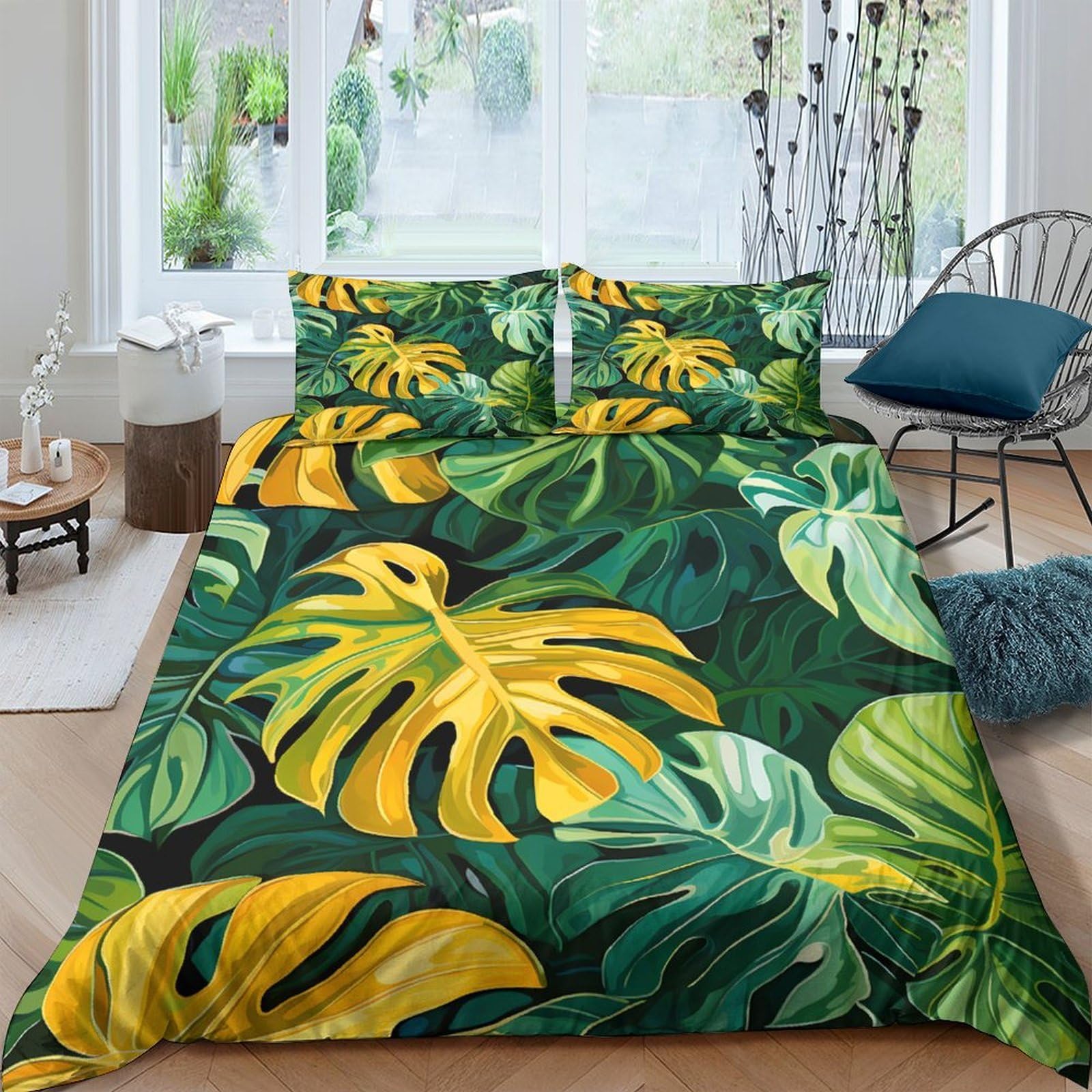 Ctjqhvkz Style-10 3D Printed Tropical Monstera Fitted Sheet Microfiber Soft Green Leaf Mattress Cover For Bedroom Guest Room Bed Decor Single（135X200cm）