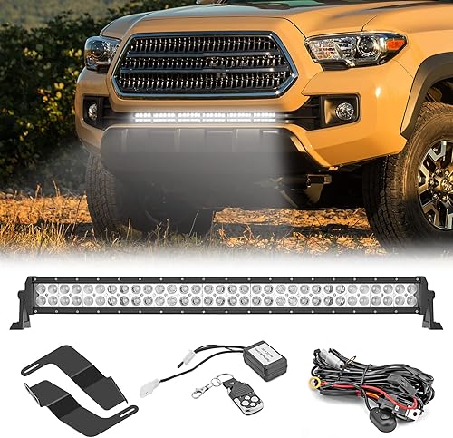 Barra de luz LED de 180 W de 32 pulgadas con kit de cableado de interruptor remoto y soportes de montaje de parachoques delantero compatible con
