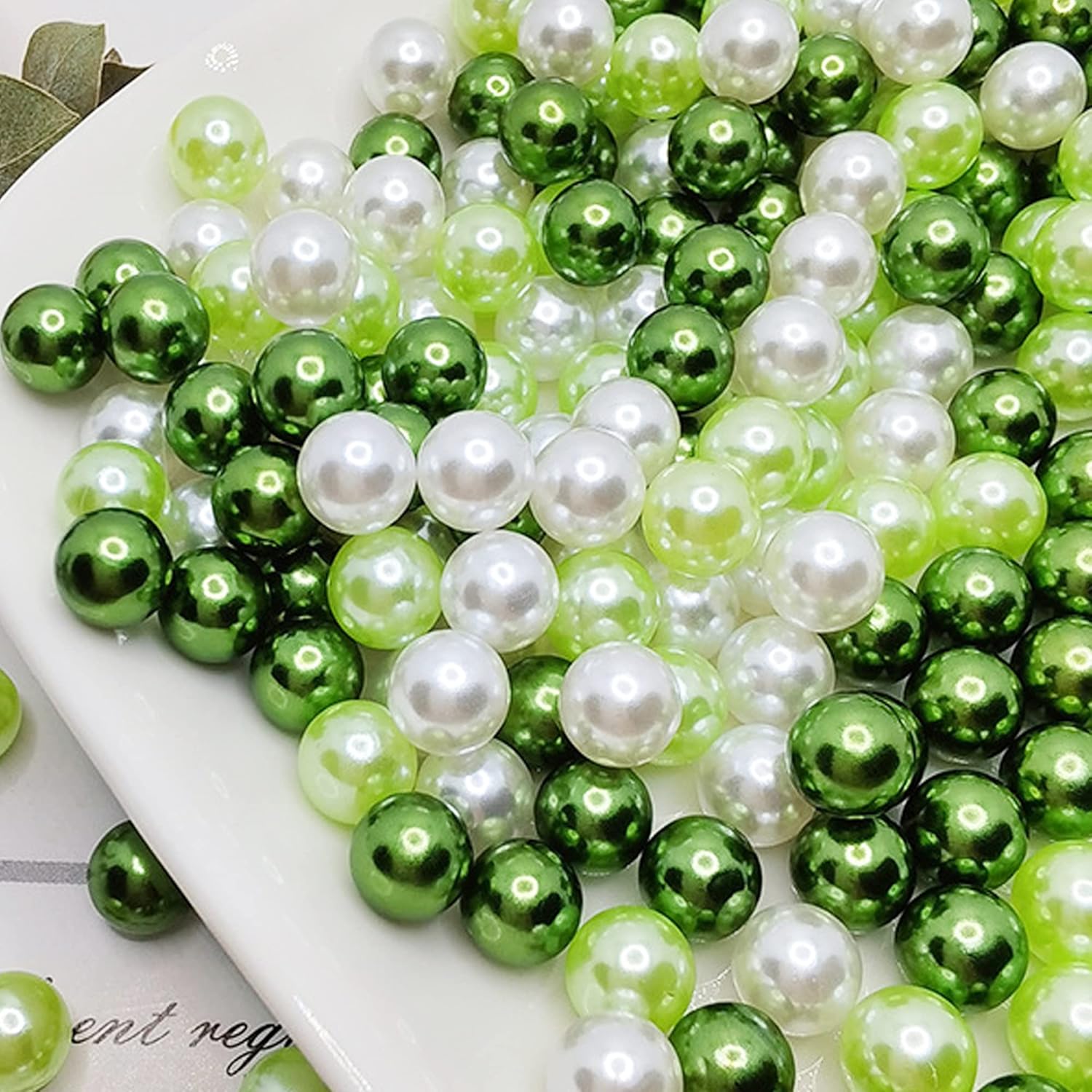 Niziky 300PCS 8mm Crafts No Hole Pearls, White/Green Loose