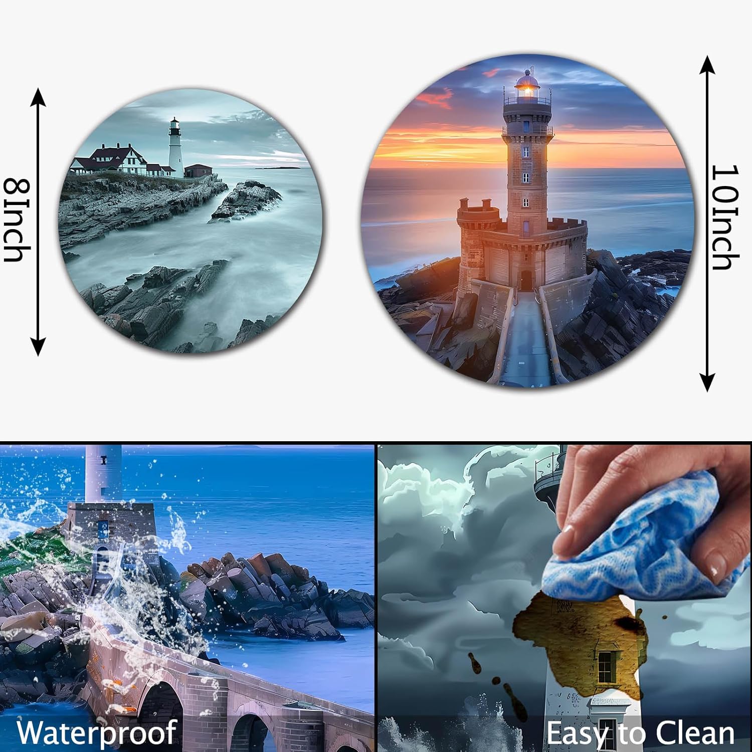 TUMOVO Portl&Head Lighthouse Art Burn Covers for Electric Stove Kitchen Decor Seascape Pattern Round Burner Stormy Sea Scenery Gas Stove Burner Covers,Metal Burner Cover Set of 4 Gilt(Blue),10''x10'