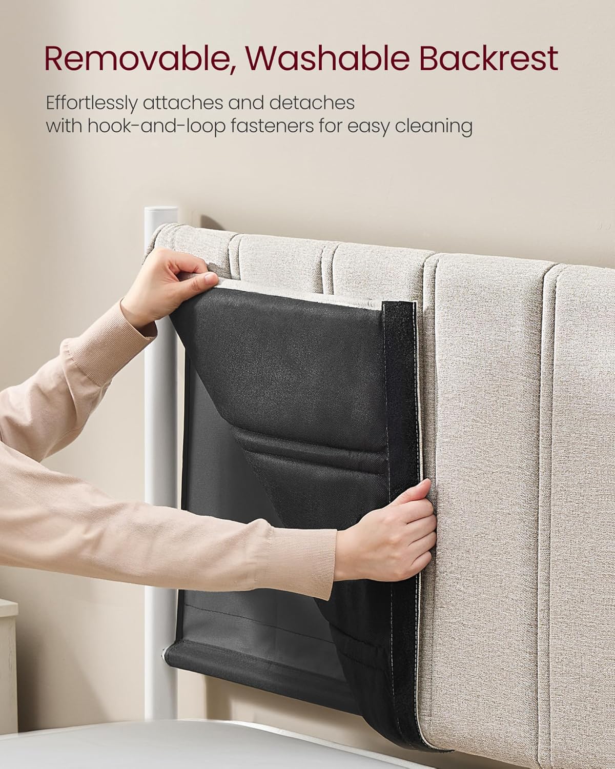 VASAGLE Twin Bed Frame with Upholstered Headboard, Metal Bed Frame Twin Size with Footboard, 550 lb Weight Capacity, Steel Slats, Easy Assembly, No Box Spring Needed, Cappuccino Beige URMB983W01V1 - Image 4