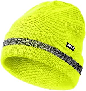 ATNKE Gorros refletores segurança alta visibilidade gorro de malha térmico de inverno com riscas refletoras adequado para desportos de trabalho ao ar livre