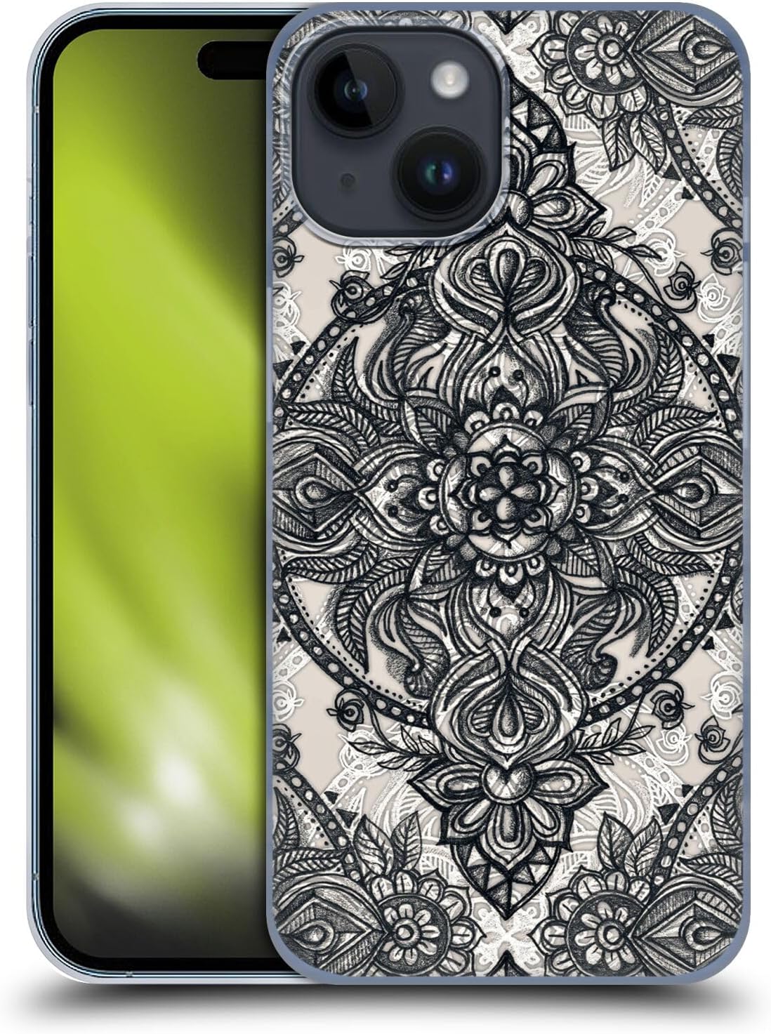 Head Case Designs Officially Licensed Micklyn Le Feuvre Teal and White Lace Pencil Doodle Mandala 3 Hard Back Case Compatible with Apple iPhone 15