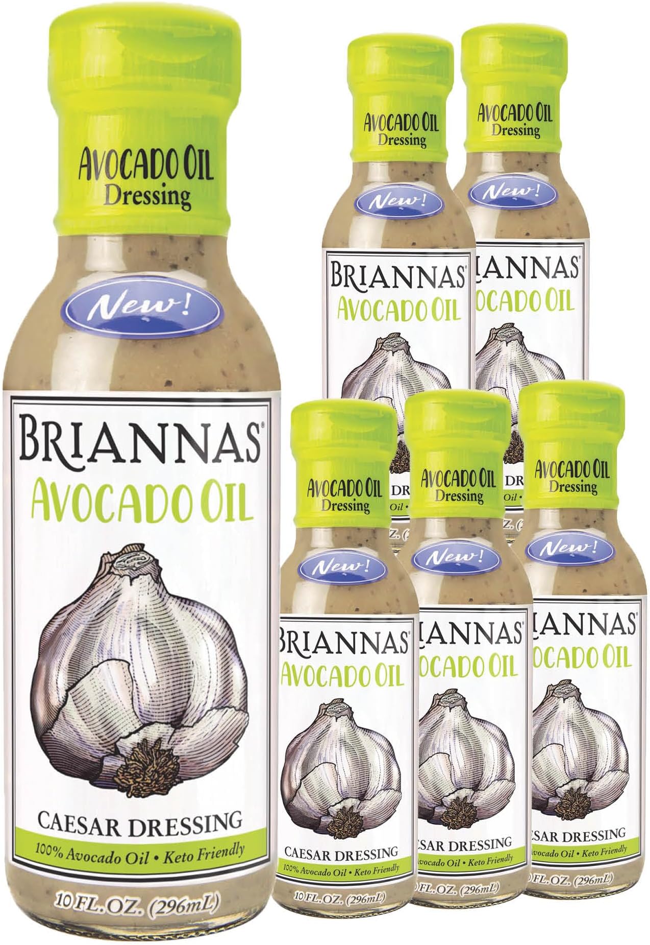BRIANNAS - Avocado Oil Caesar Dressing - Nutrient Rich, Keto Friendly, Dairy Free Salad Dressing made with 100% Avocado Oil - 10 oz. Bottles - 6 Pack