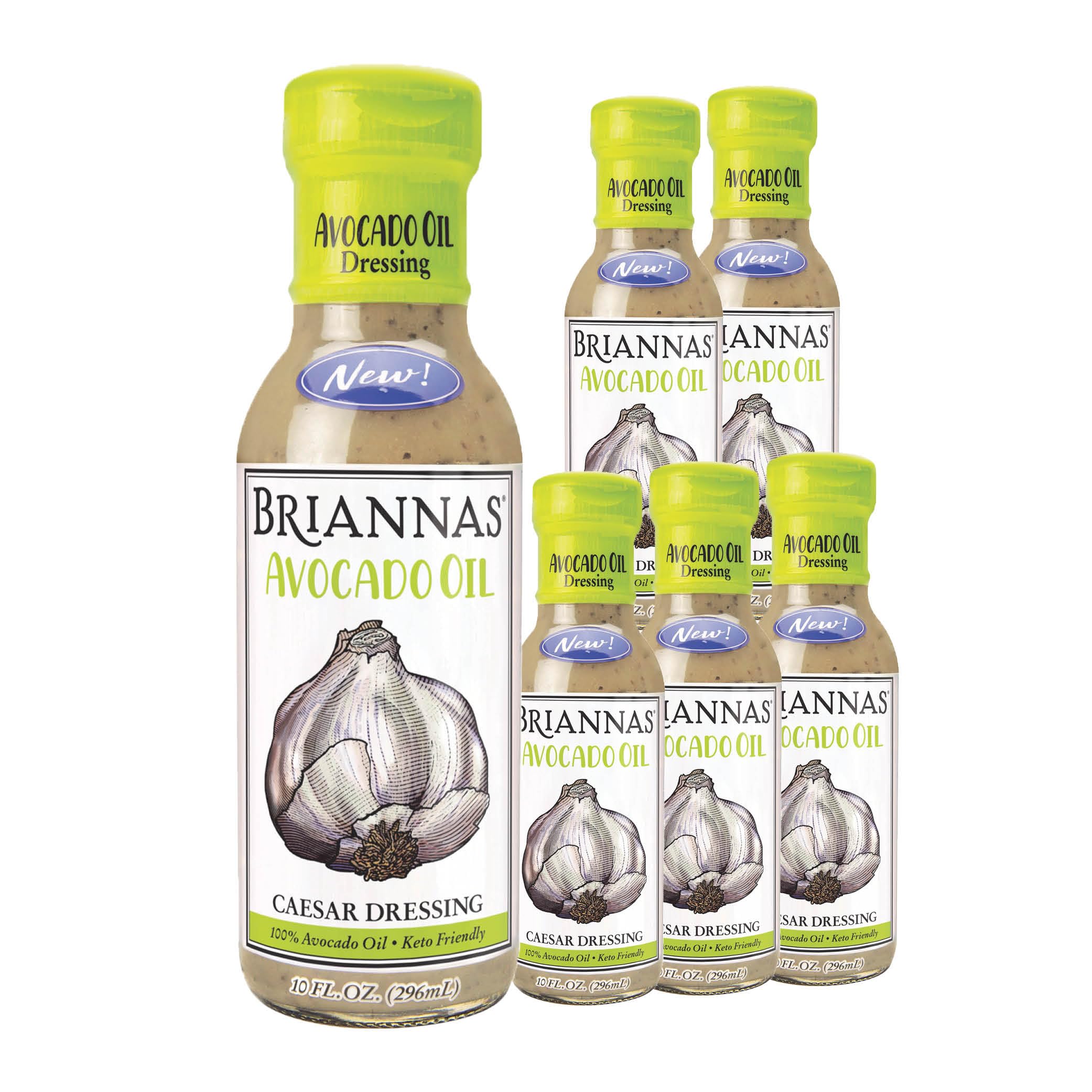 BRIANNAS - Avocado Oil Caesar Dressing - Nutrient Rich, Keto Friendly, Dairy Free Salad Dressing made with 100% Avocado Oil - 10 oz. Bottles - 6 Pack