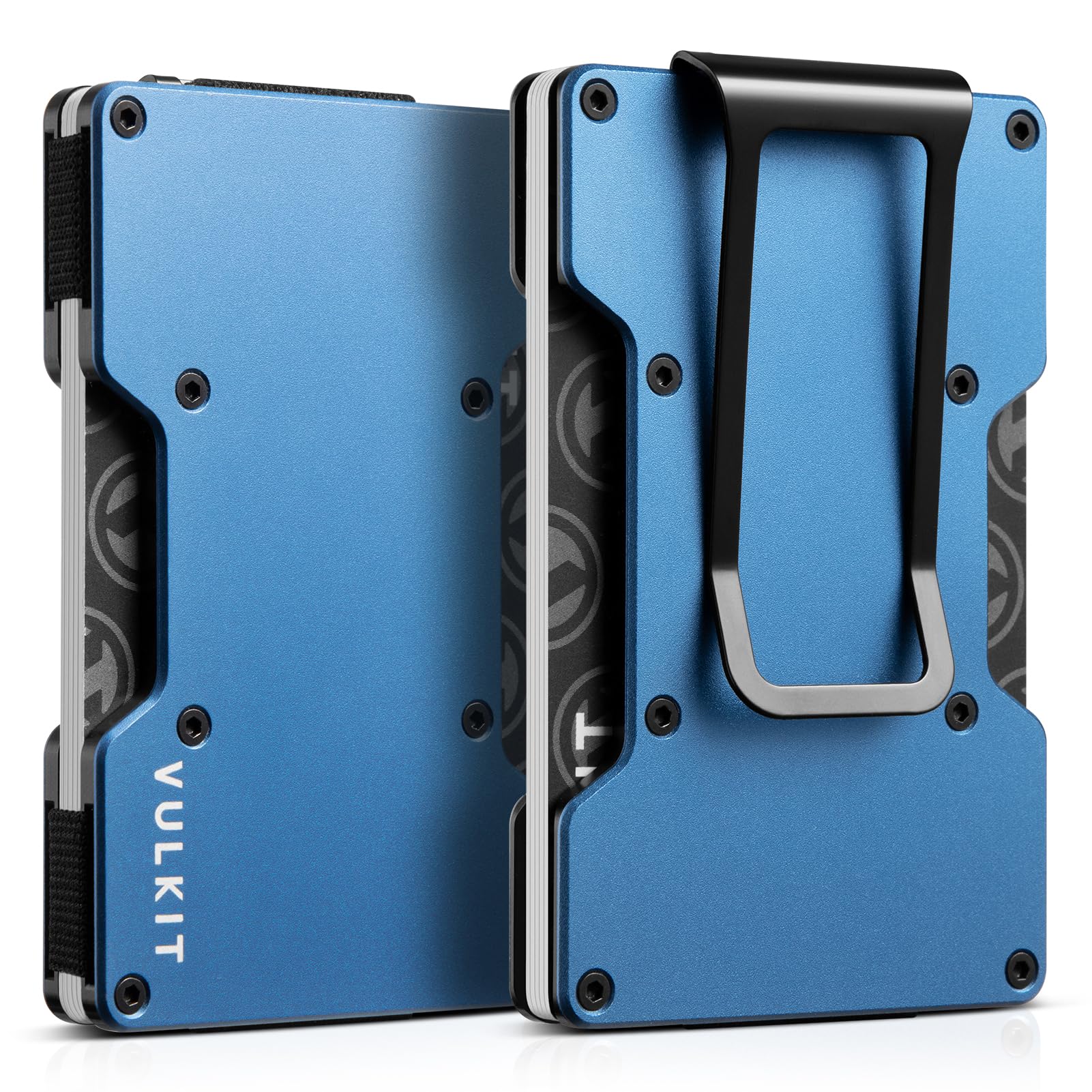VULKIT Slim Metal Wallet with Money Clip Minimalist Credit Card Holder Business Card Case Front Pocket Wallet for Men (Blue)