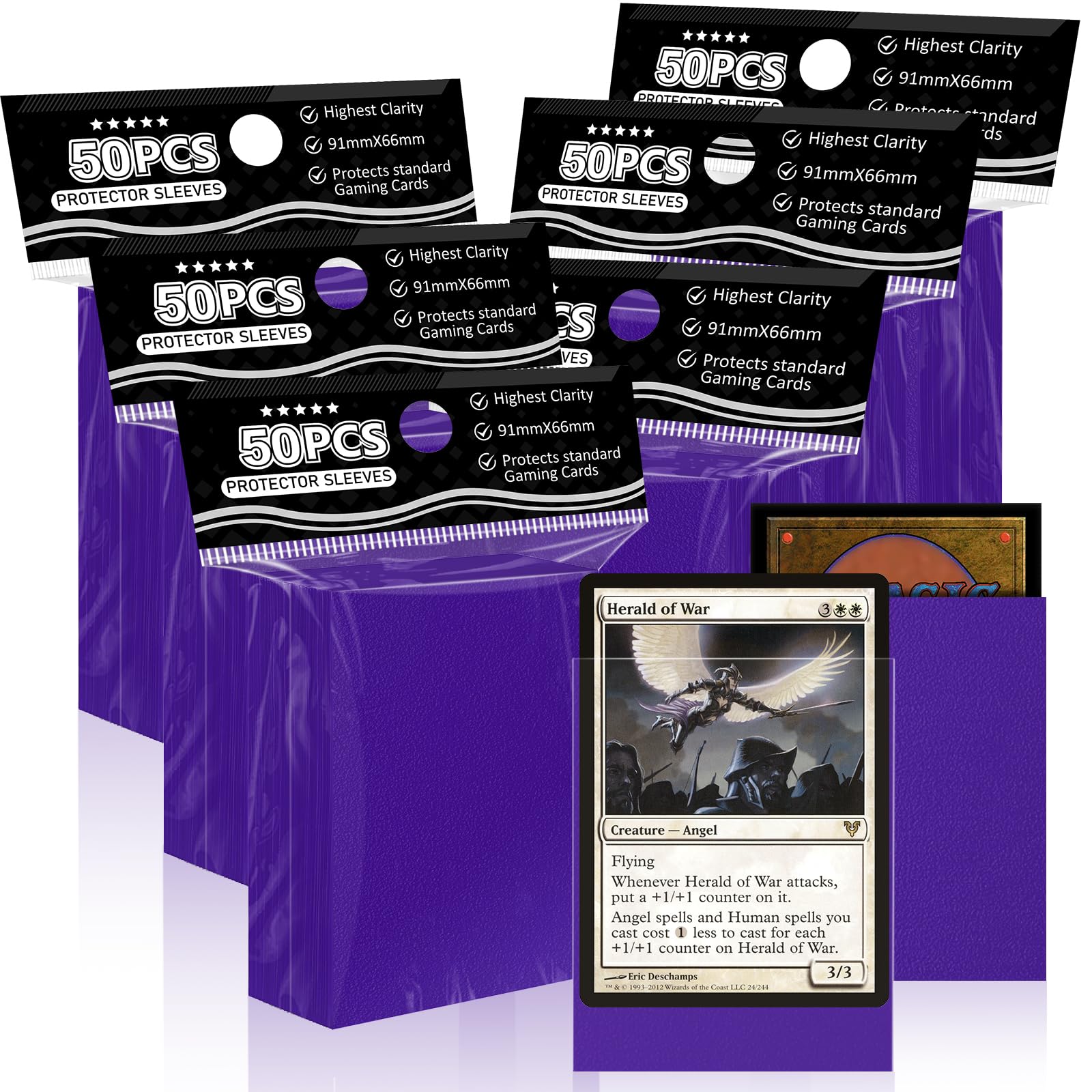 Card Sleeves Fit for MTG, 300 Pcs Perfect Fit Standard Card Sleeves for Trading Card Sports Cards Baseball Cards TCG Magic 66x91mm, Sturdy and Nice Shuffling (Purple)