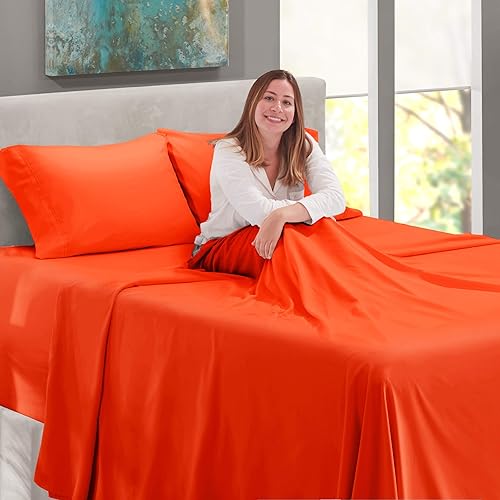 Miniatura 9 de Lusso Mercato - Juego de sábanas de satén sin arrugas, lujoso y suave sedoso, con bolsillo de 10.0in a 16.0in de profundidad, 4 piezas (1 sábana