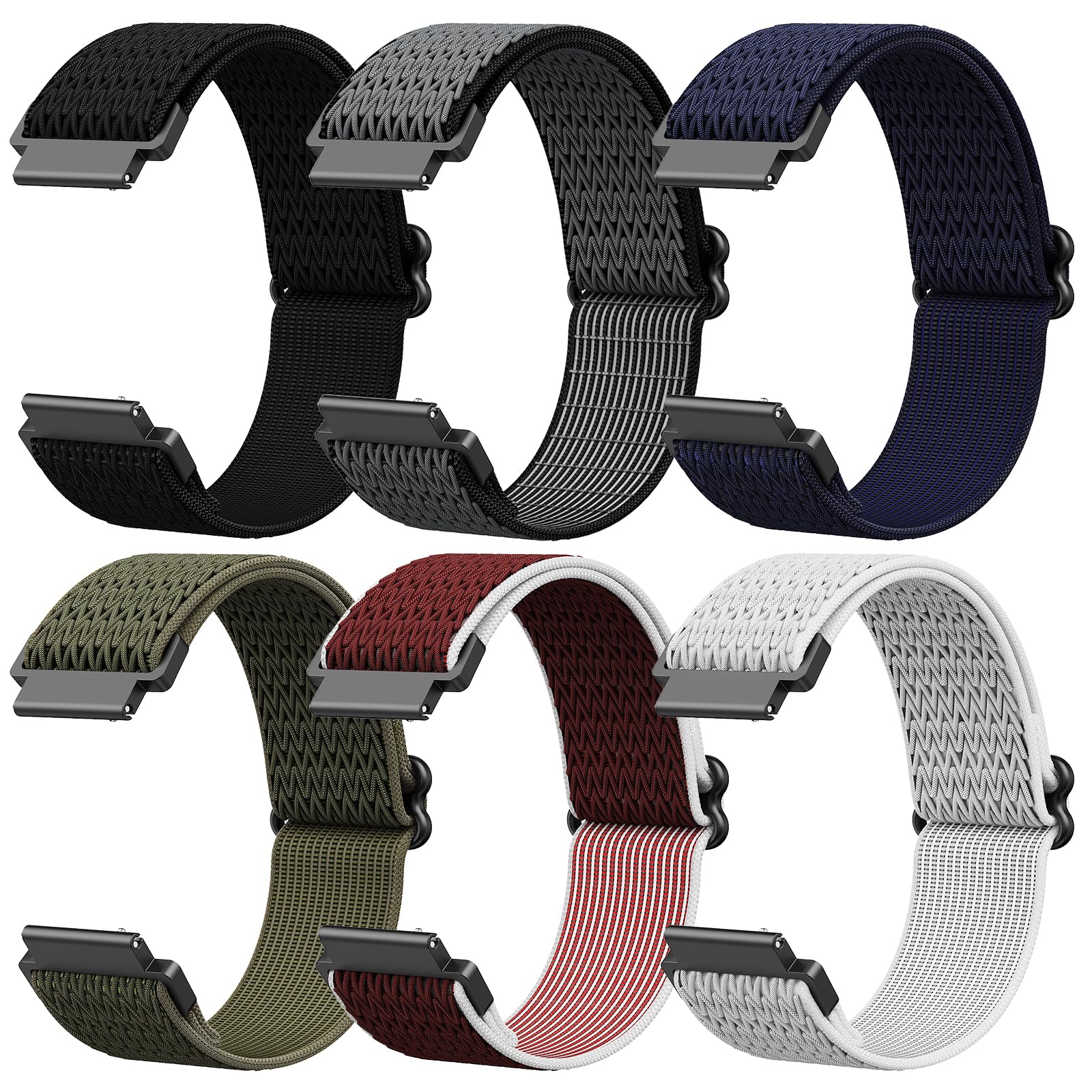 6-Pack Bands for AKUMAKA G39/T90/209DK,DEKELIFE G39 PRO/C28/C29/DK-29/AK57 Smartwatch, Elastic Nylon Lightweight Soft Stretchable Replacement Straps Watch Men & Women