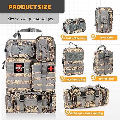 Miniatura 10 de MAIKER - Organizador táctico para respaldo de asiento de auto, organizador de panel de vehículo con 5 bolsas Molle desmontables, tamaño universal