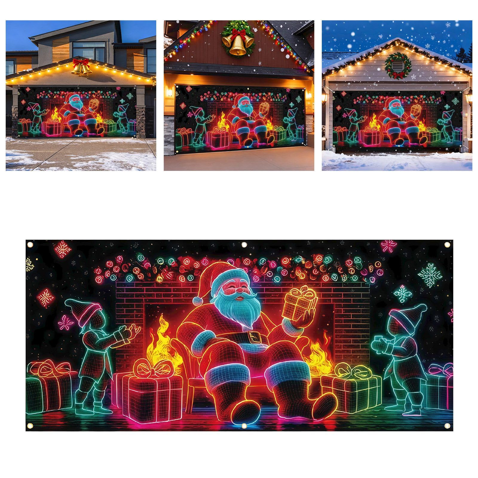 Banner de Papá Noel para garaje, bonito aspecto de Papá Noel, una imagen y alegría para tus vacaciones.