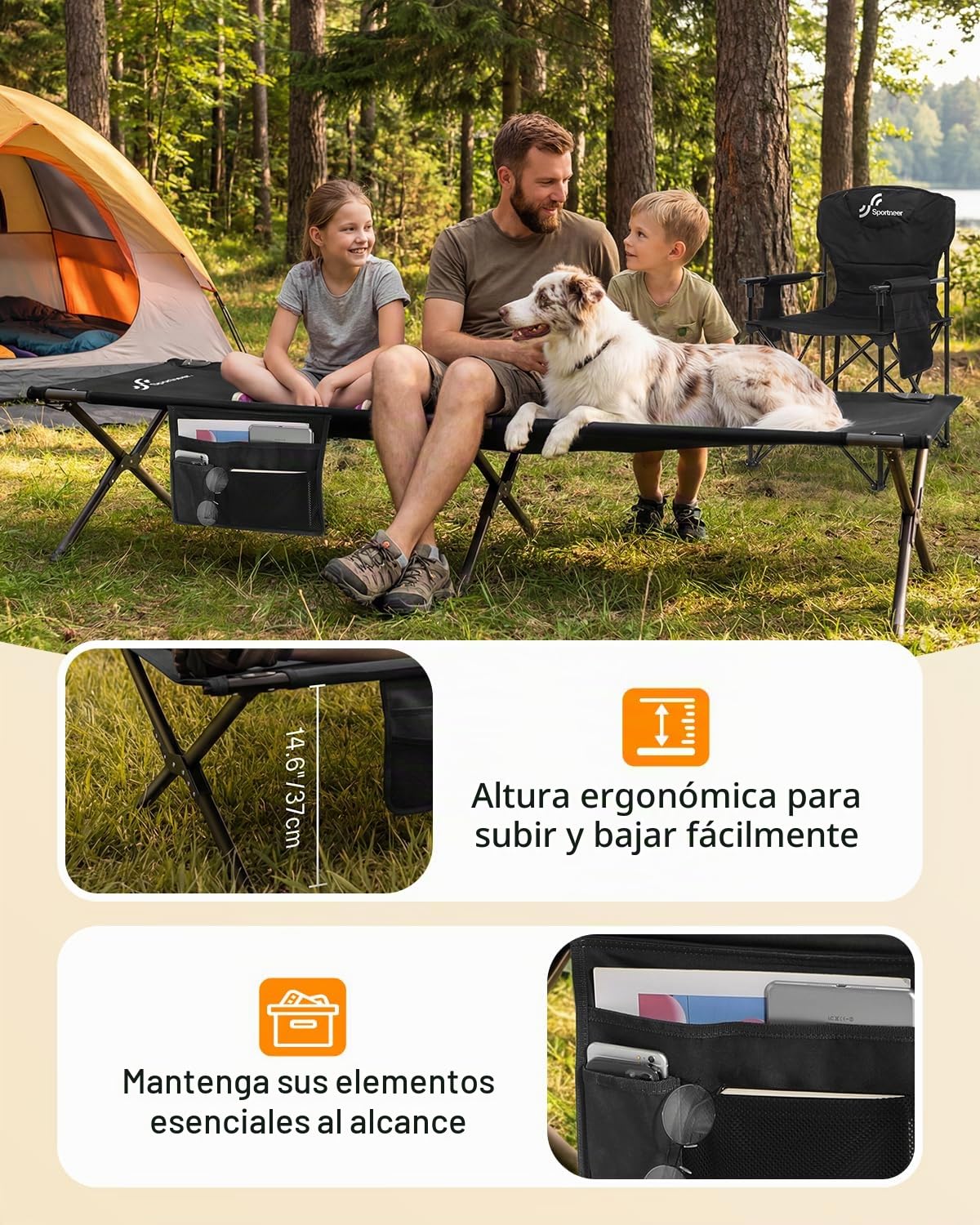Sportneer Cama de campo plegable 199 * 73cm, cama de camping versión actualizada, cama plegable XXL para acampada senderismo al aire libre, viajes, playa, jardín al aire libre