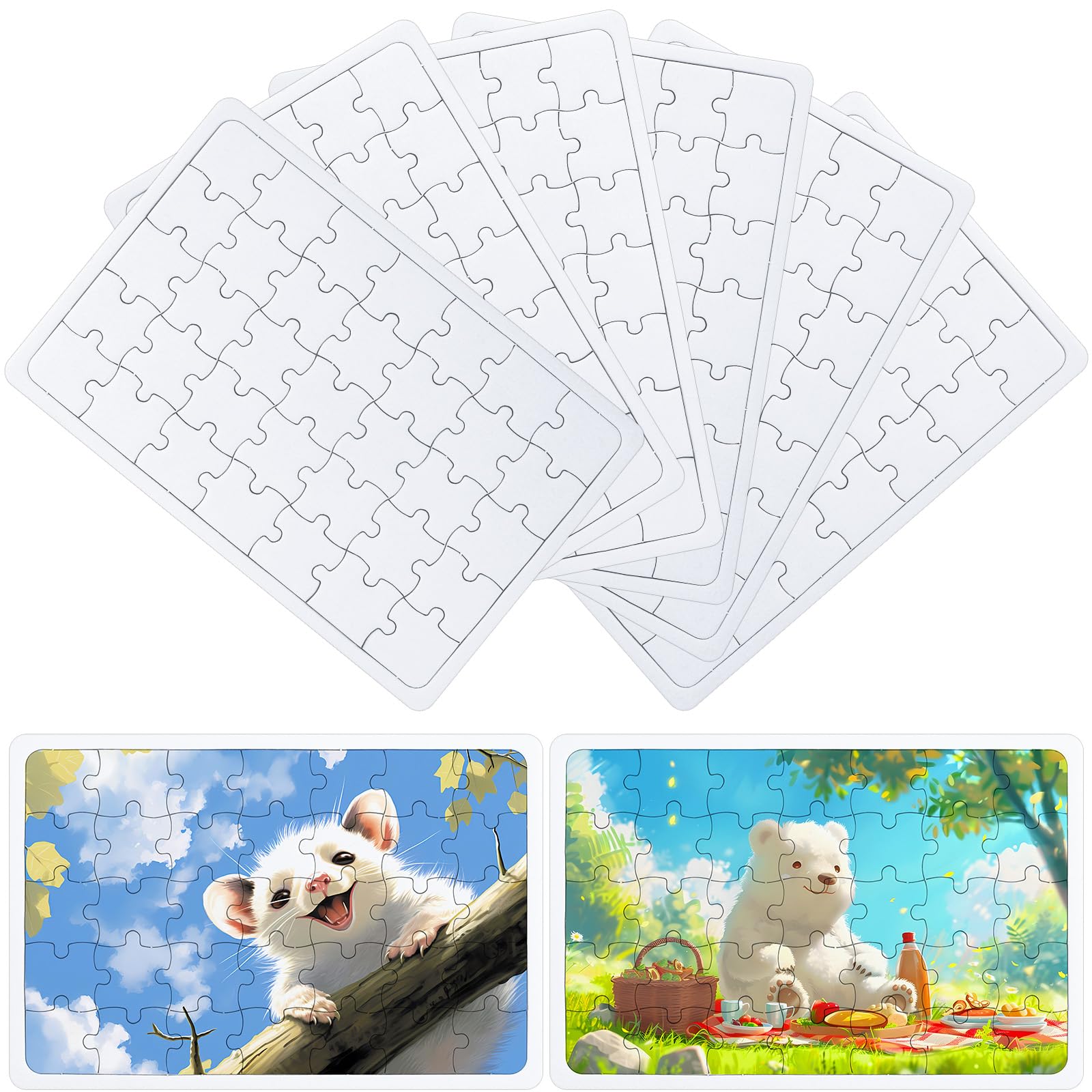 Zourglow Blank Puzzles, 8 Sheets White Puzzles to Draw on, 35 Pieces a Sheet, Sublimation Puzzle Heat Transfer Jigsaw for Kids Paintable Writable DIY, 15 x 10cm