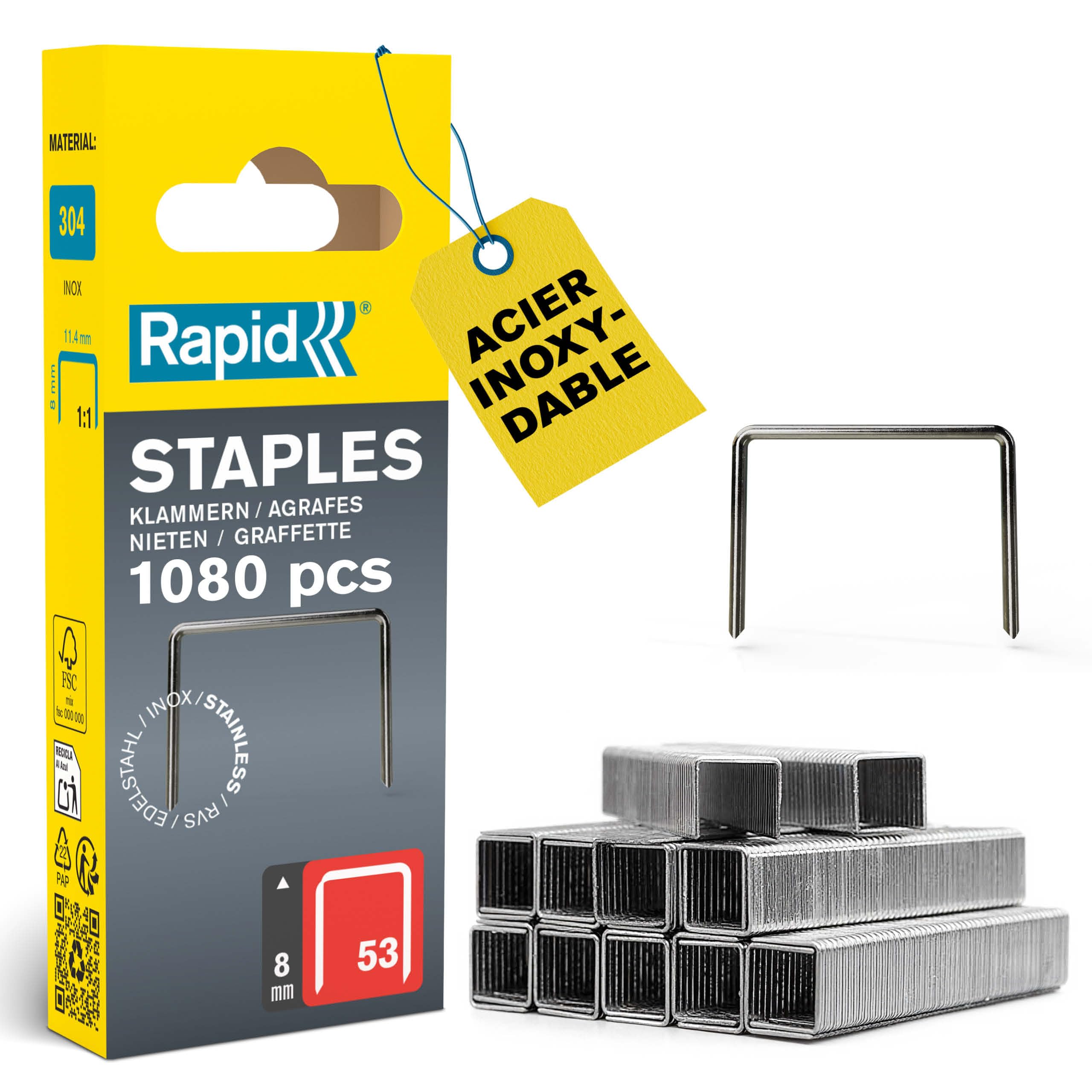 Rapid - Agrafes fil fin Inox n°53/ 8mm - 1080pcs - Emballage FSC (40109510)