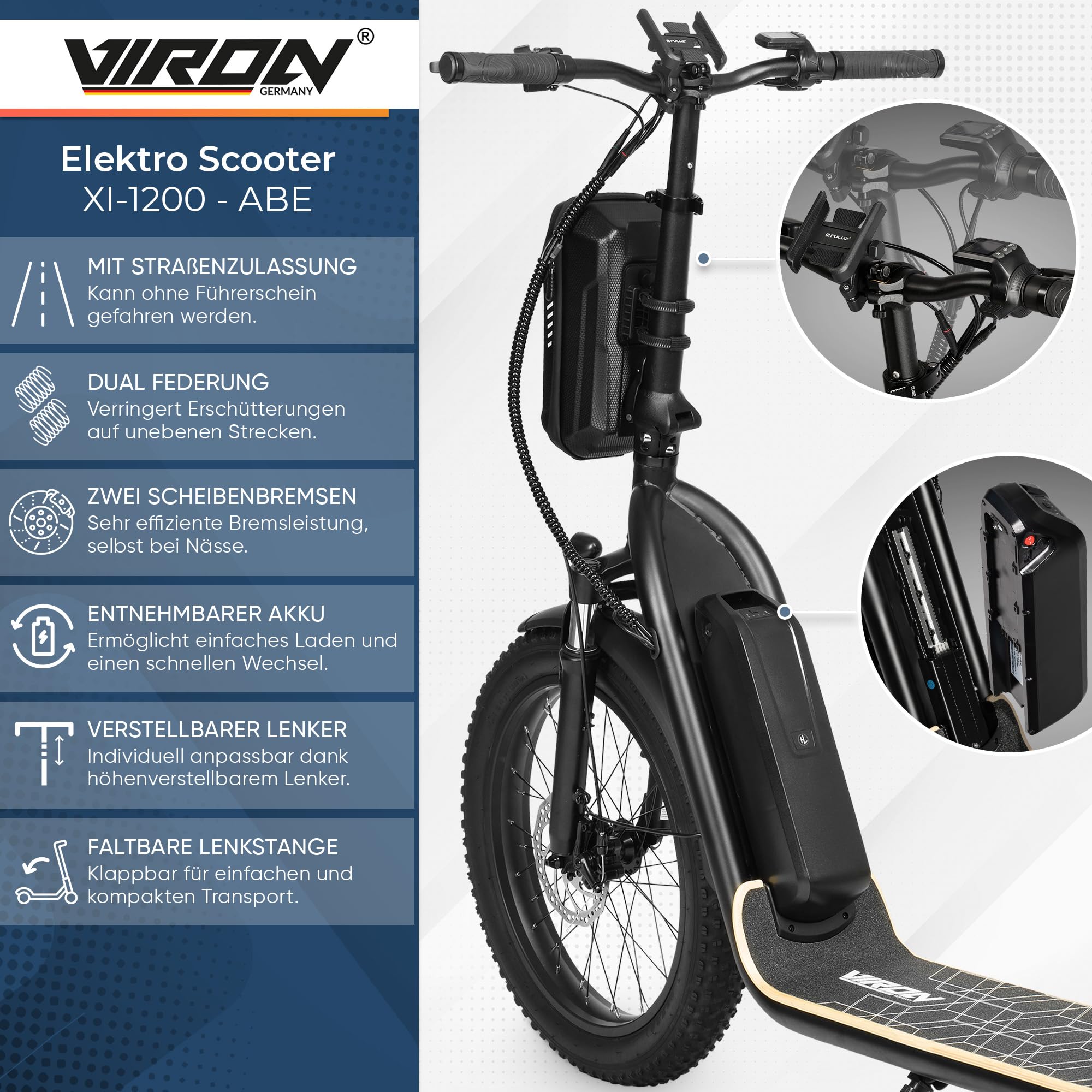 Elektro Scooter mit Straßenzulassung ABE E-Scooter Elektroroller eKFV Zulassung Faltbar Roller EScooter