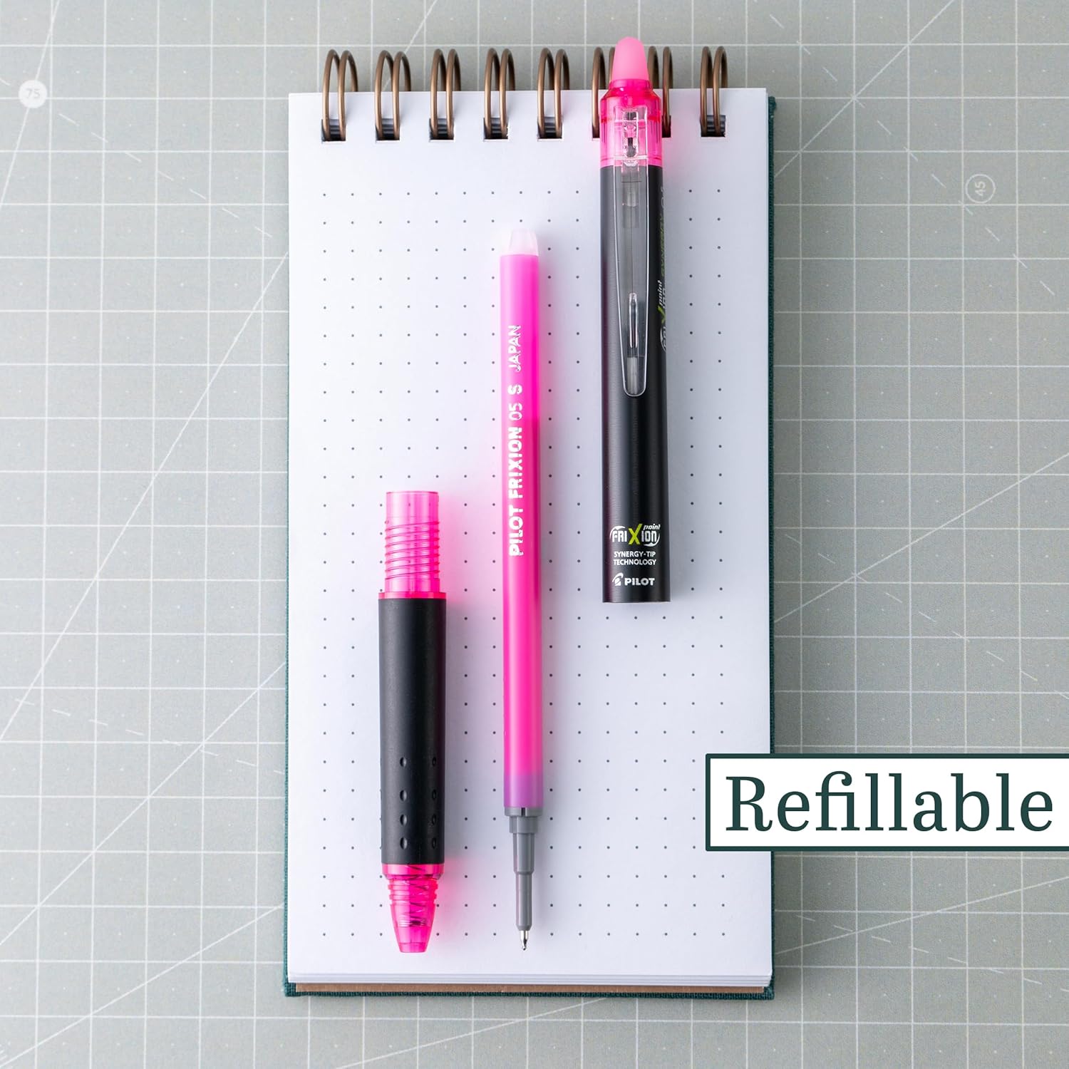 Pilot, FriXion Synergy Clicker Erasable, Refillable, Retractable Gel Ink Pens, Extra Fine Point 0.5 mm, Pack of 12, Pink Ink
