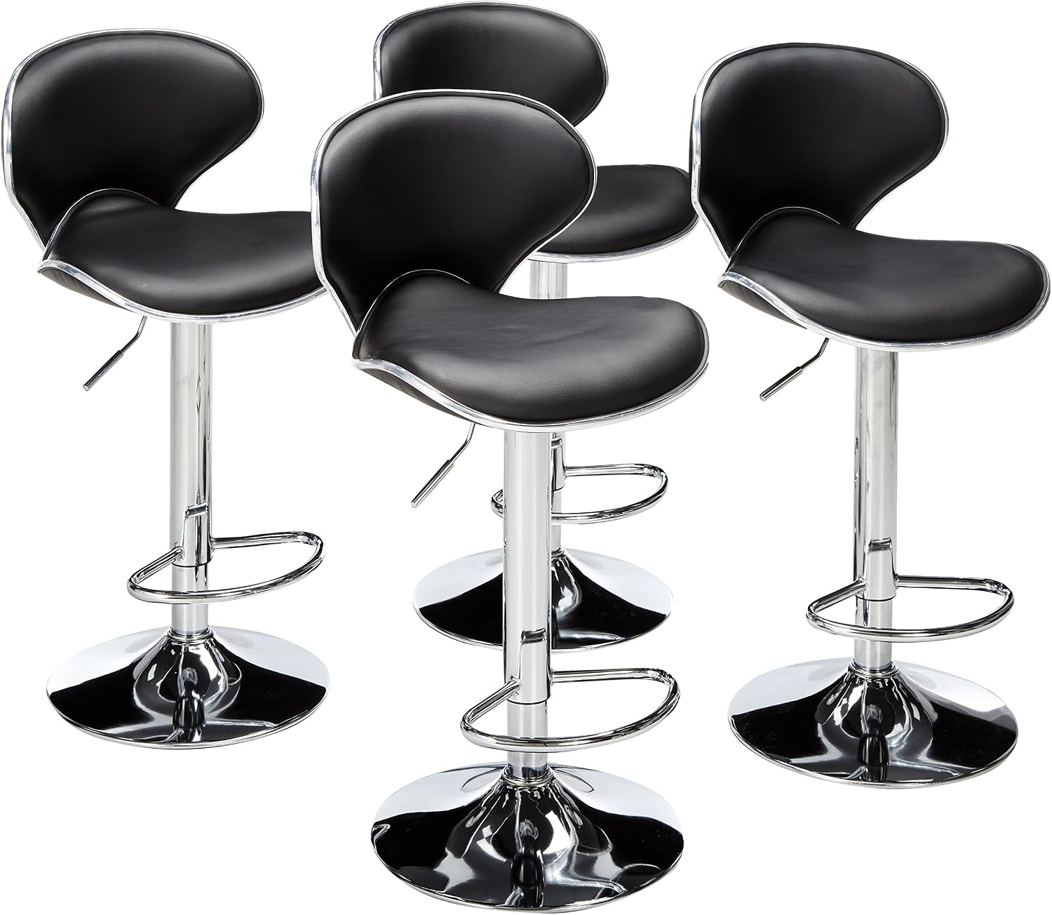 Magshion Faux Leather Adjustable Swivel Dining Counter Bar Stools Chrome Curved Seat Chair Set of 4