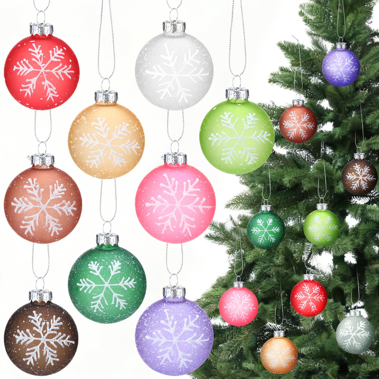 Flocons de neige en verre pour une décoration de sapin pastel et cocooning