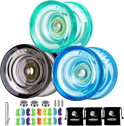 Miniatura 7 de Paquete de 3 yoyos de plástico de cristal K2 para niños, Yo yo de doble función para principiantes con 18 cuerdas de Yoyo + 3 bolsas de Yoyo (negro,