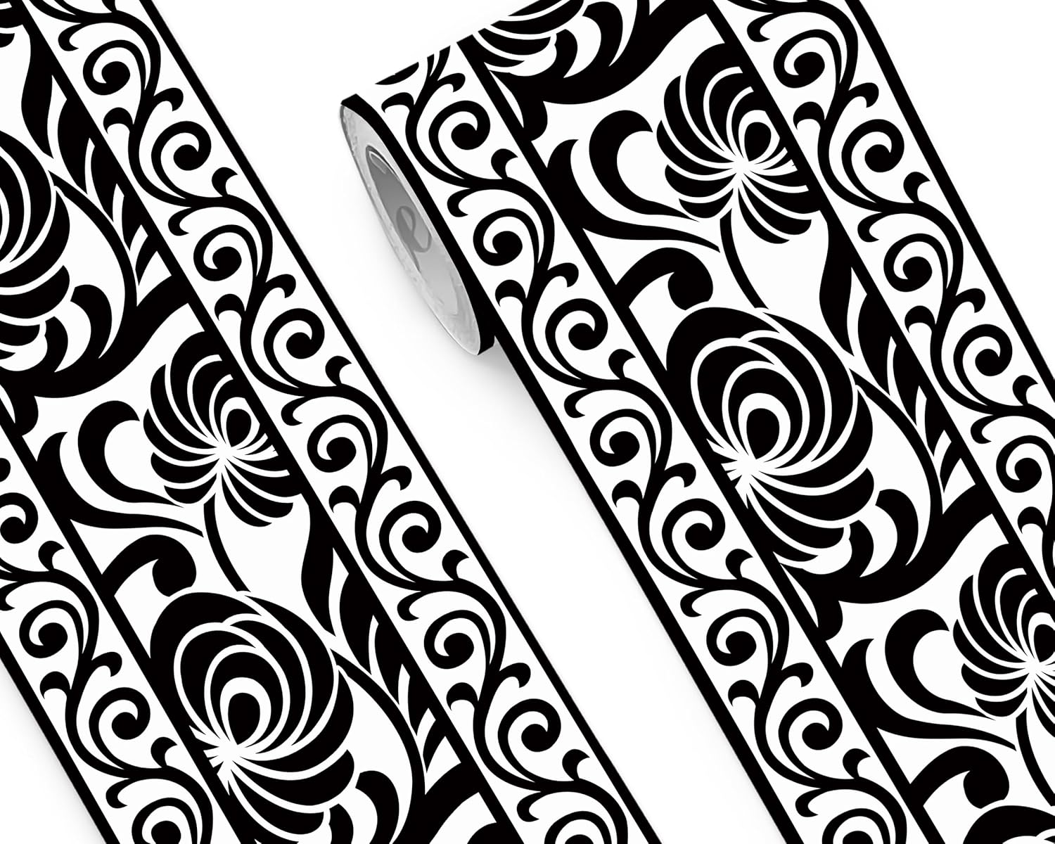 FLFK Wallpaper Border - Black and White Peel and Stick Wall Borders Decal Trim Floral Pattern 10" x 240"
