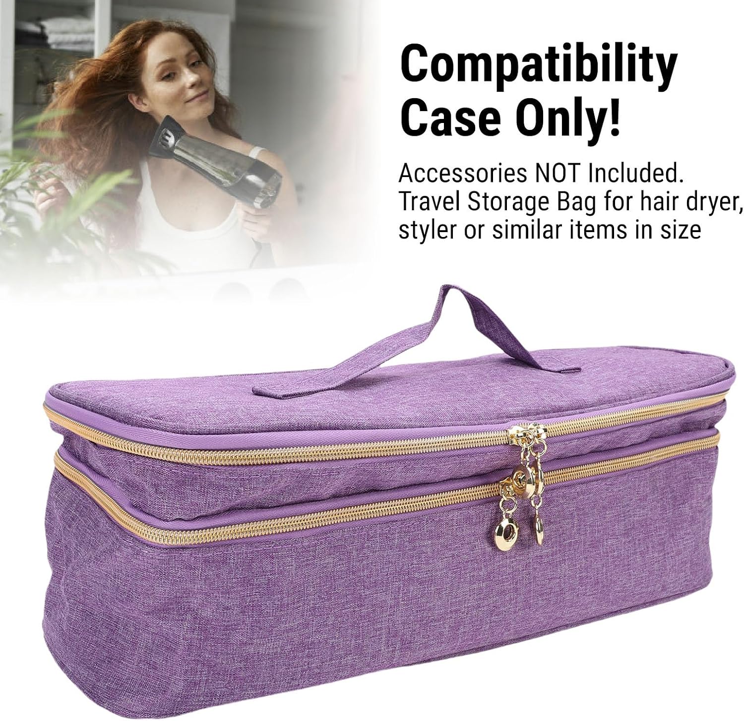 Asixxsix Hair Tools Travel Bag, Double Layer Canvas Travel Carrying Case for Hair Styling Tools, Waterproofing Hair Dryer Case for Curling Iron and Hair Dryer (Purple)