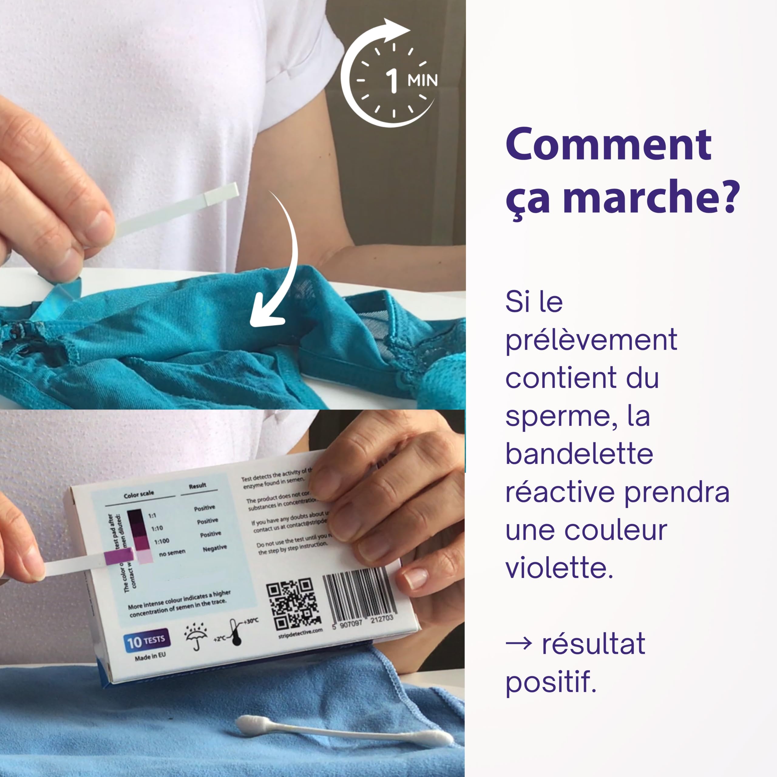 Test d'infidélité à domicile – Test de détection de spermatozoïdes, 10 bandelettes Résultats en 2 minutes – Détection de la phosphatase acide sur les textiles et les surfaces
