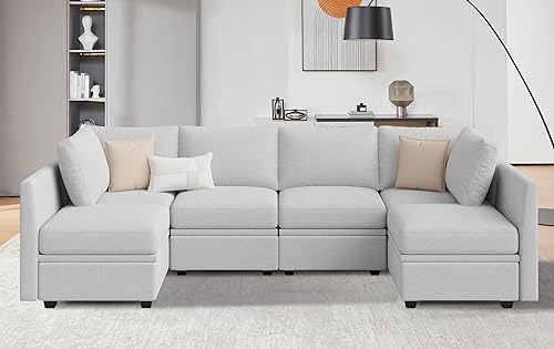Miniatura 11 de Sofá cama modular seccional, sofá cama reversible, sofá cama modular de 6 asientos con almacenamiento y diván, sofás para sala de estar, gris claro
