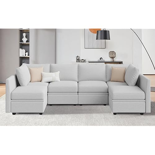 Modular Sectional Sofa with Storage, U Shaped Sectional Couch for Living Room, Convertible Modular Sofa Couch with Ottomans, High Supportive & Soft Sponge, 6 Seat, Grey