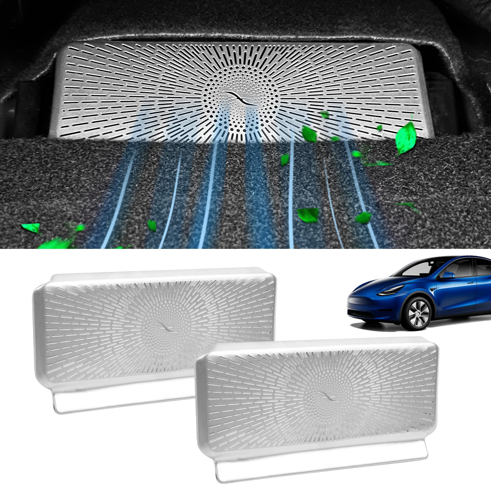 Photo 1 of ONKENTET 2PCS Backseat Air Vent Cover Compatible with Tesla Model 3 2017-2023 Accessories Grilles Air Condition Outlet Flow Vent Grille Stainless Steel Protection Covers (Silver)