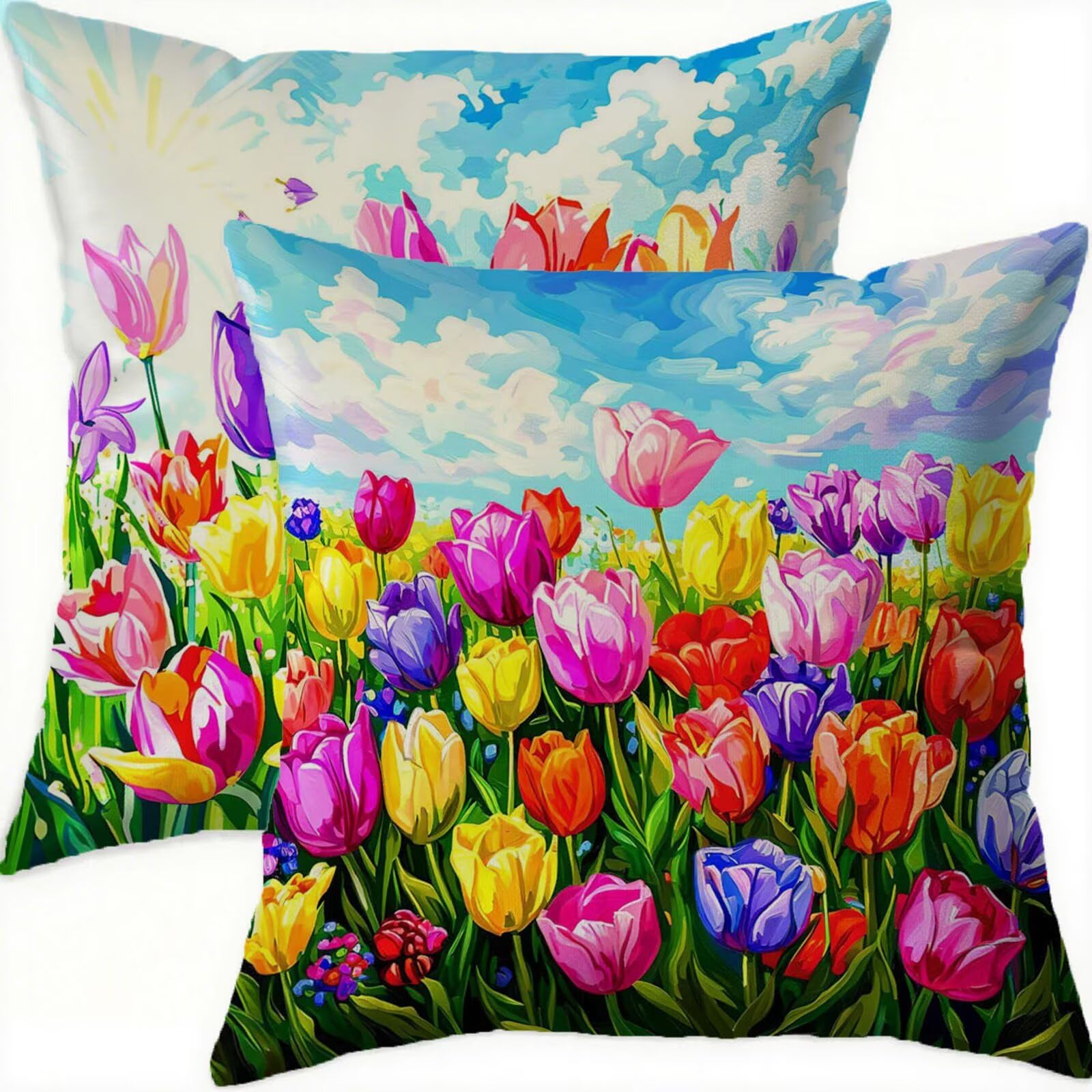 Housse coussin 70x70cm velours fleuri imperméable lot de 2 carré A-514