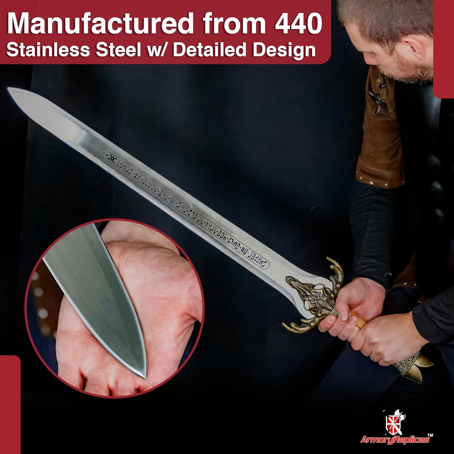 Armory Replicas™ - Barbarian Hero Collectible Replica Sword of Atlantis - Stainless Steel Decorative Full Sized Movie King Sword w/Display Plaque Mount & Hardware Inlcuded