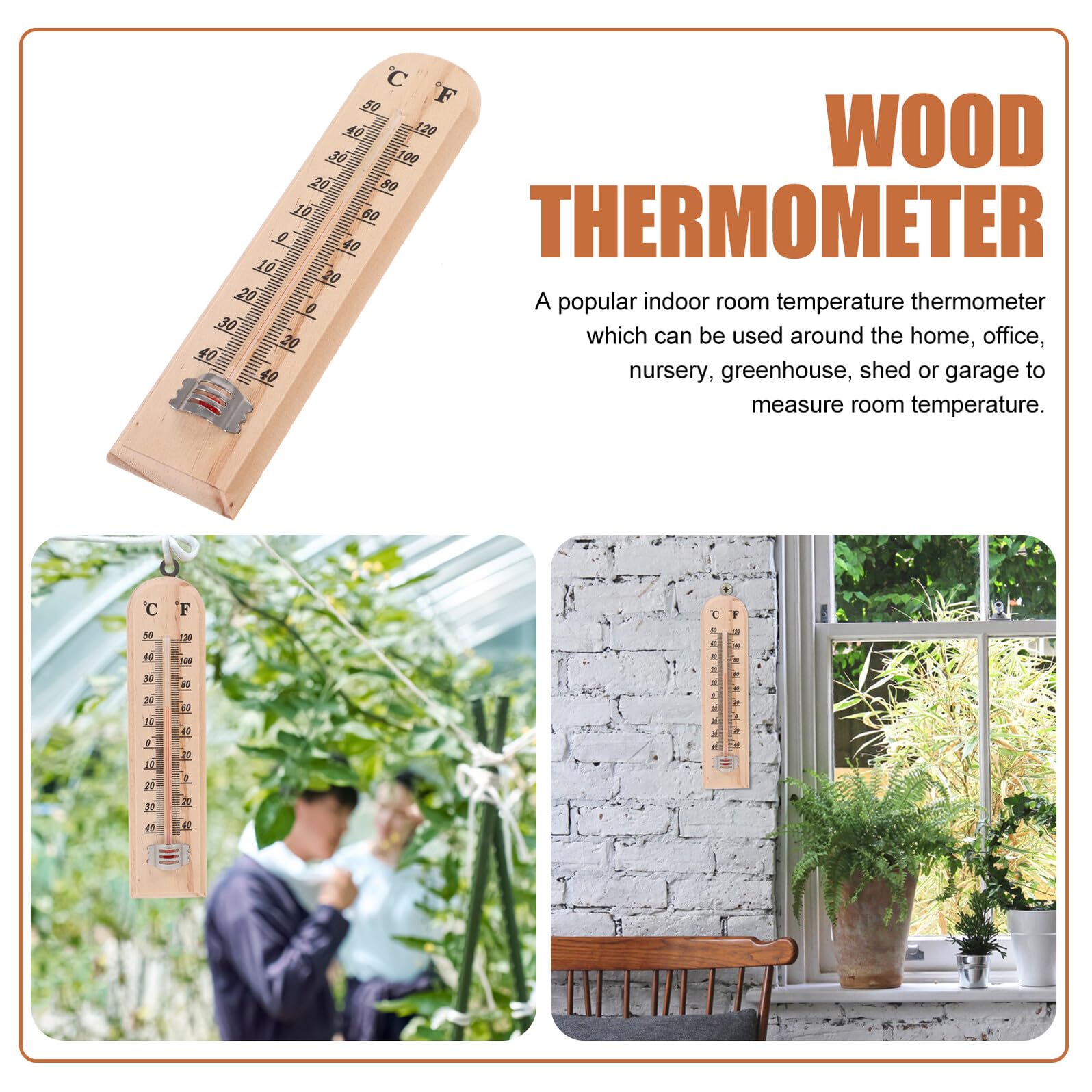 Termometro da Ambiente in Legno, 3 Pezzi, Appeso, Classico