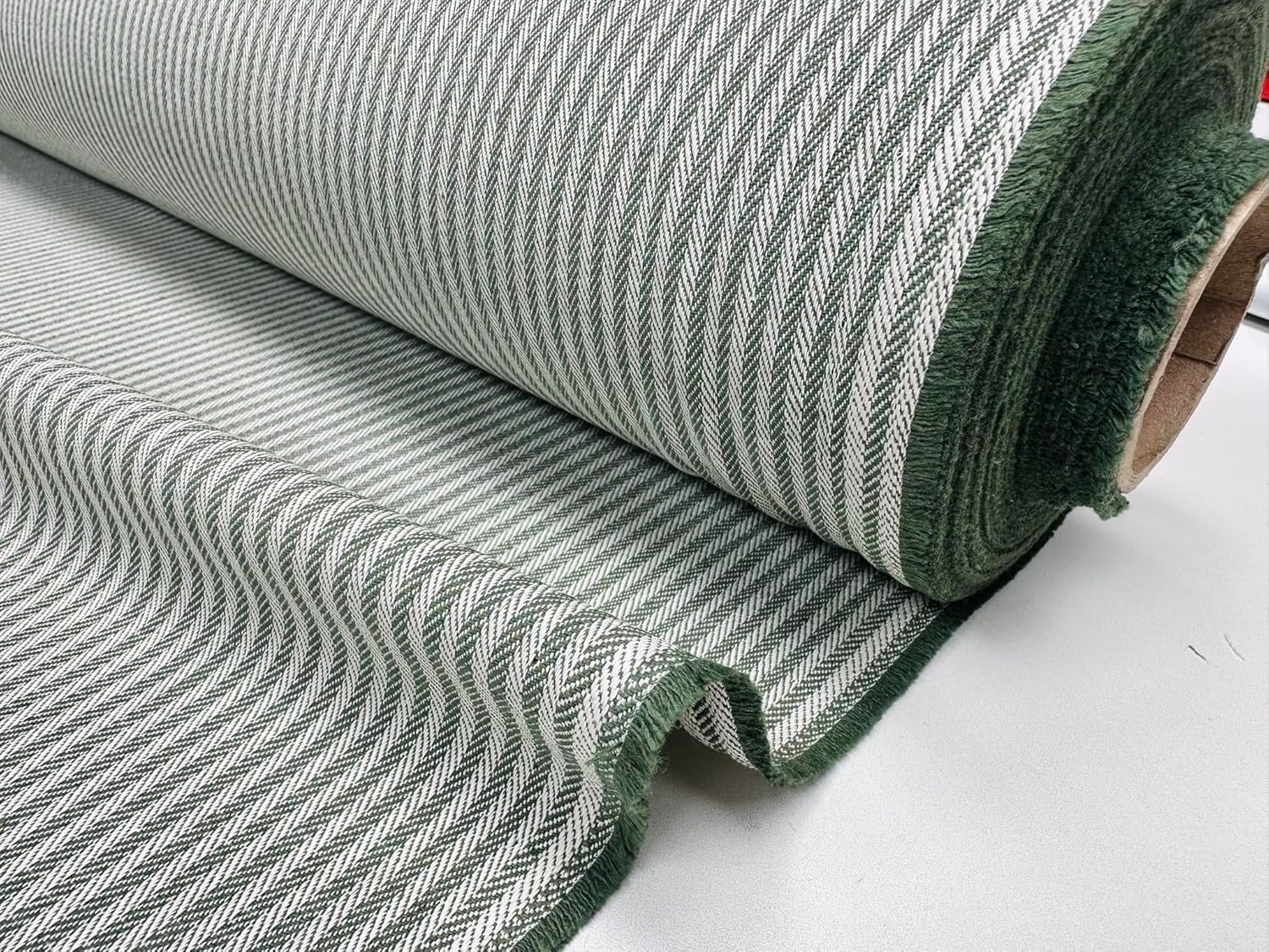 Herringbone Ticking Stripe Fabric Linen Look Cushion Material Striped Lines Home Decor Dressmaking - 140cm Wide (Green, 1 Metre)