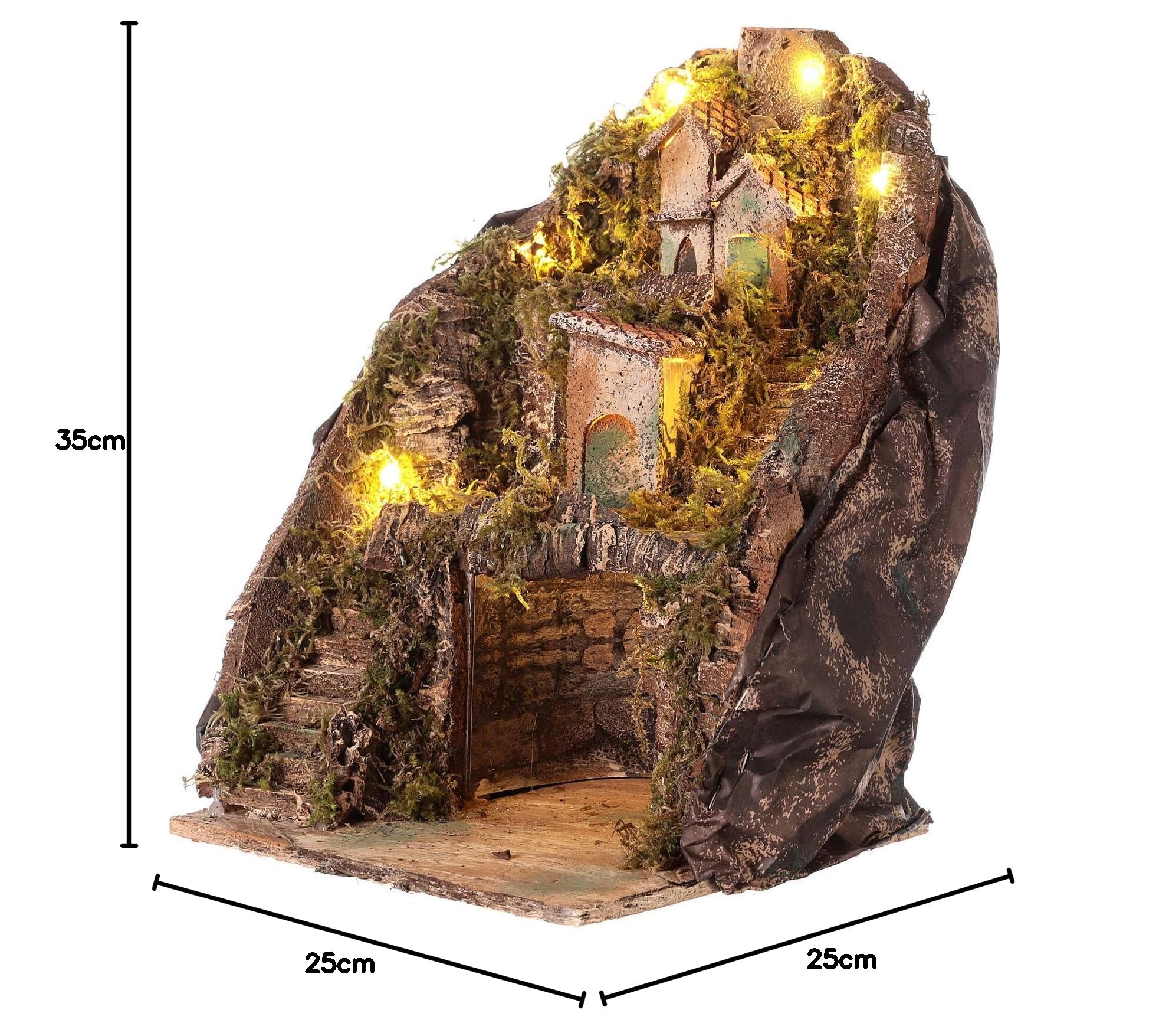 Holyart Presepe Napoletano: Borgo con grotta centrale e scalinata 35x25x25 cm