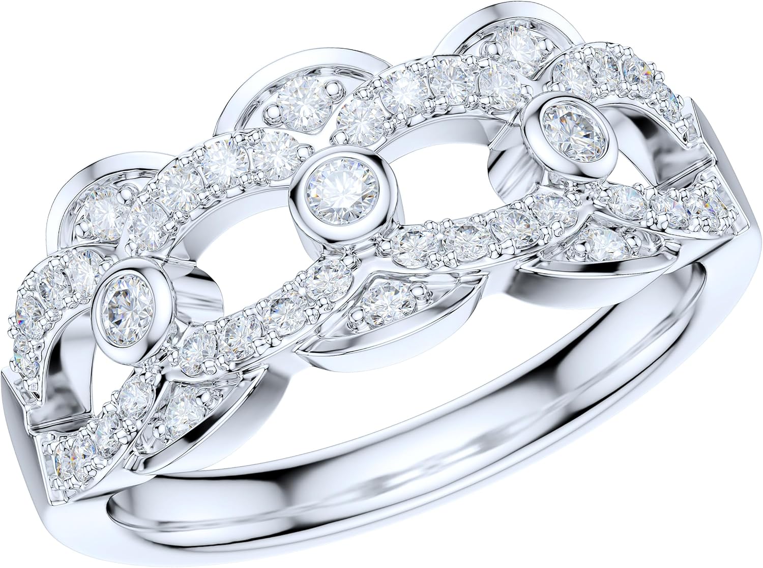 THELANDA Genuine Moissanite or Simulated Diamond Sterling Silver 8mm Wide Vintage Interlocking Knot Infinity Cocktail Ring Wedding Band