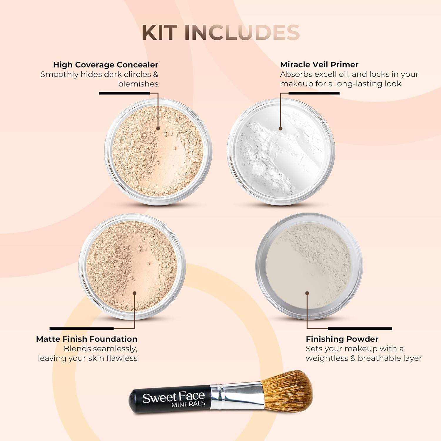 Quick Fix Mineral Makeup Starter Kit for Beginners – Sample Size Foundation, Concealer, Veil Primer and Setting Powder with Brush – 5-Piece Collection (LIGHT CONCEALER & FAIR 2 FOUNDATION)