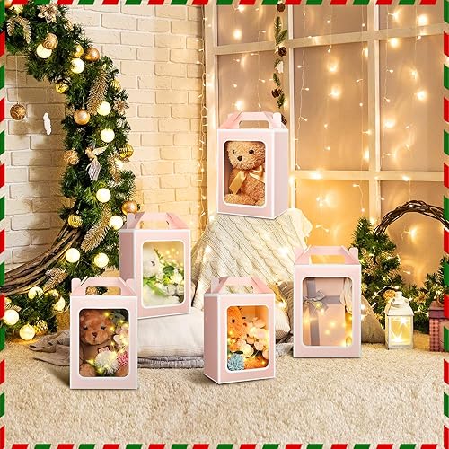 Miniatura 8 de Kosiz 24 cajas de regalo rojas con ventana transparente, bolsas de papel grandes de 9.8 x 7 x 5.1 pulgadas, caja de ramo de dulces de boda, bolsas