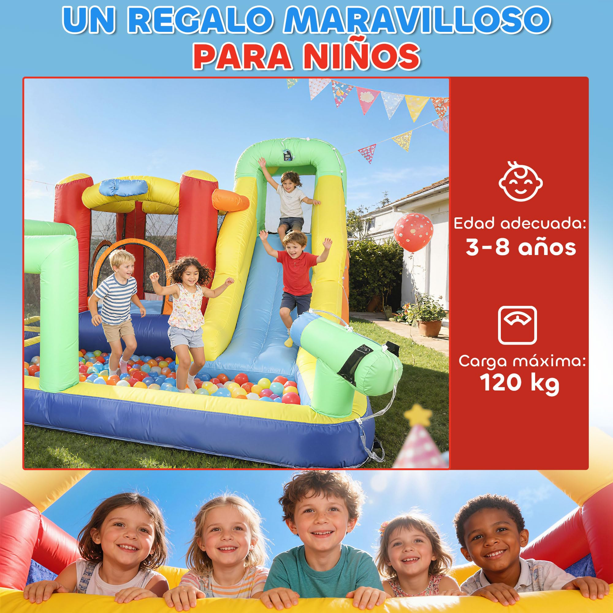 AIYAPLAY Castillo Hinchable Acuático con Soplador 550W 9 en 1 Castillo Hinchable Niños con Tobogán Zona de Salto Escalada 2 Piscinas Canasta Columna de Boxeo Dardos Exterior Interior 330x290x185 cm