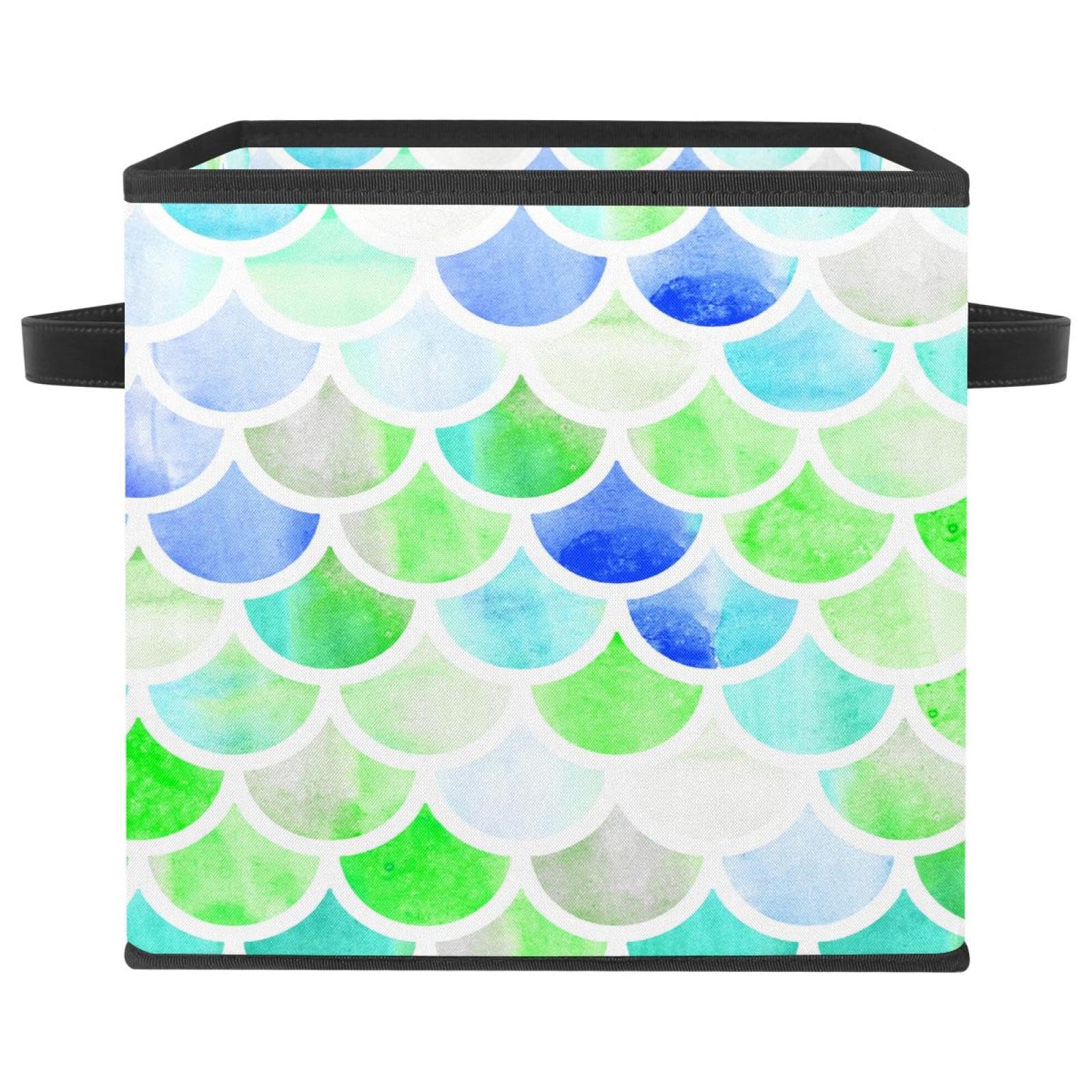 Boîte de rangement pliable motif écailles de sirène avec poignées robustes