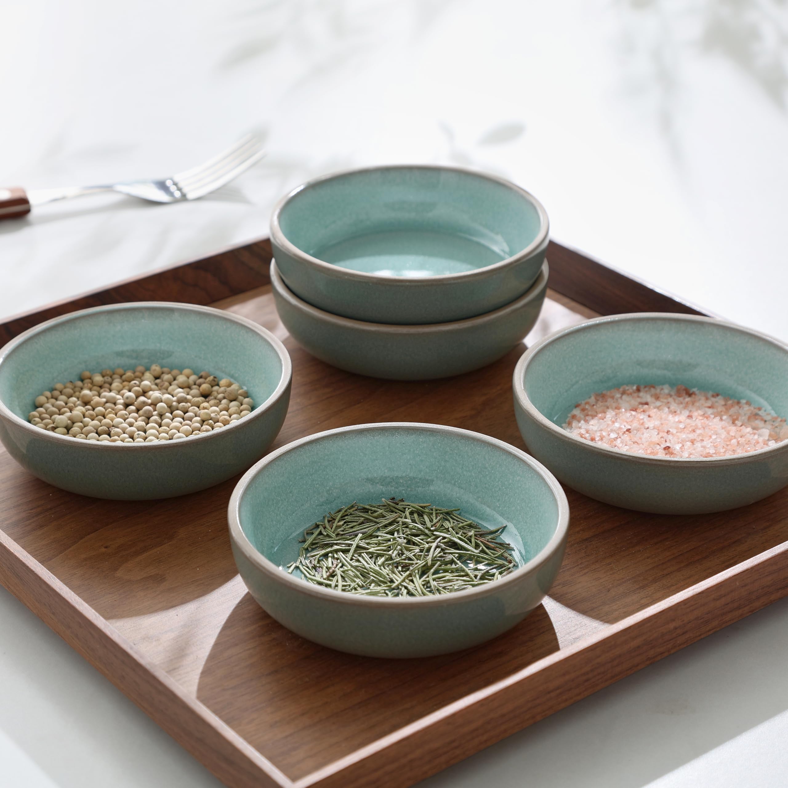 famiware Lot de 6 bols à sauce soja en céramique naturelle, 85 g, petits bols de service pour plats d'accompagnement, condiments, sushis, apéritifs, desserts, verdure