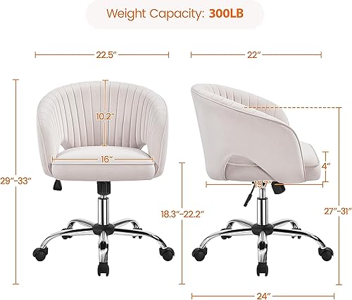 Miniatura 3 de Topeakmart Silla de escritorio de terciopelo, silla de tocador de maquillaje con altura de asiento ajustable y reposabrazos, silla de oficina
