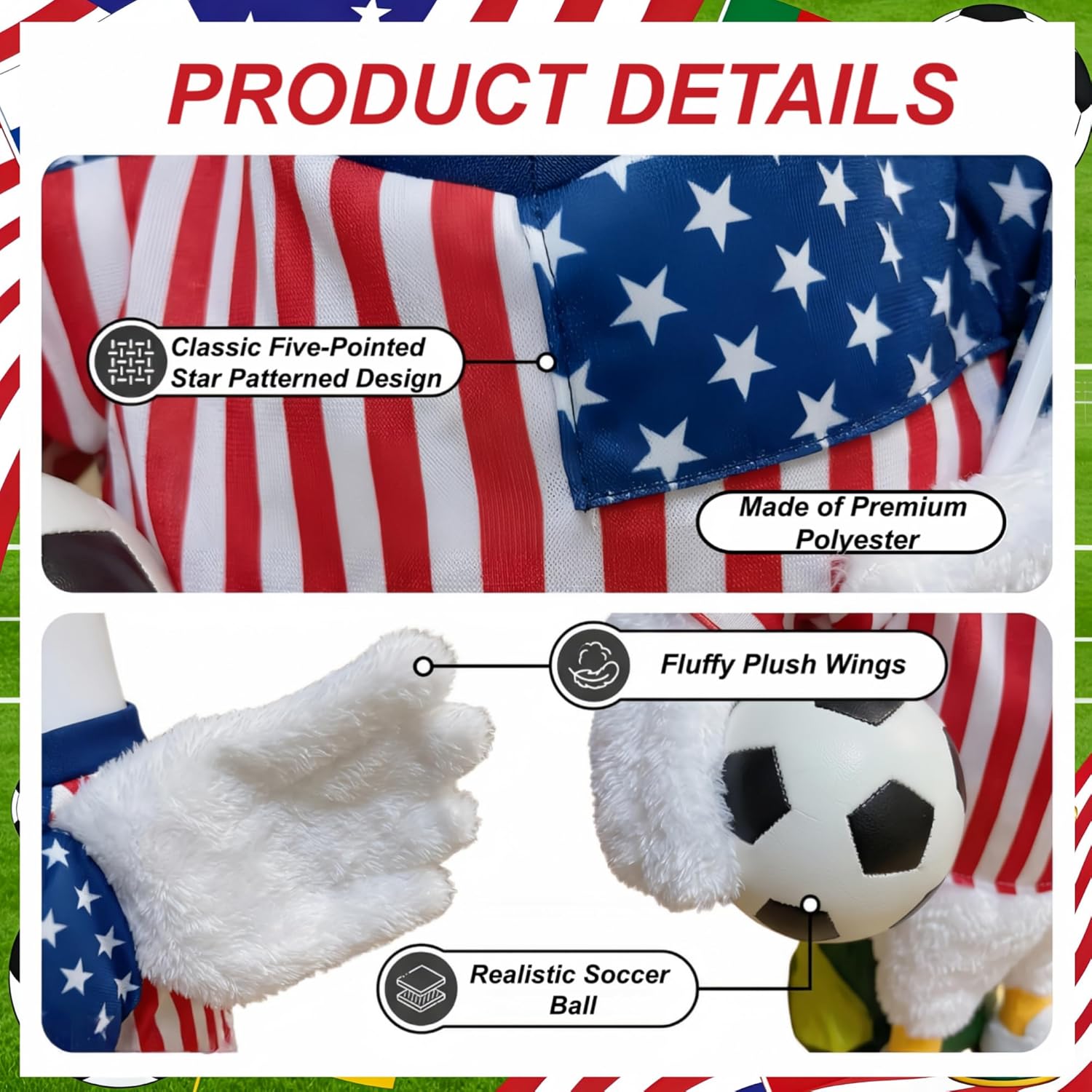 2026 Soccer Event Porch Goose Outfits, Patriotic American Sports Theme Lawn Geese Duck Statue Costume For Garden Yard Party Decor Art, 4th of July Independence Day Concrete Goose Wings Clothes Decor