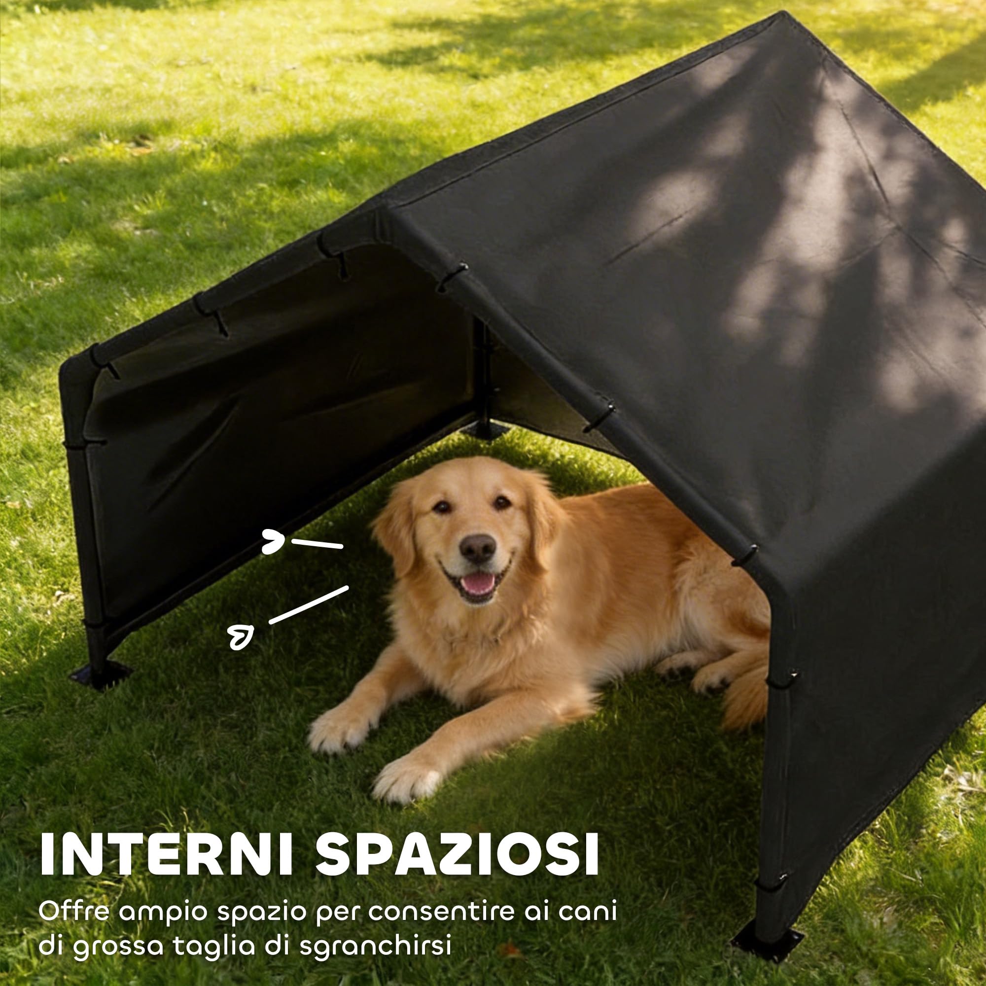 PawHut Caseta para perros de exterior de tela Oxford, caseta para perros con techo, impermeable y resistente a los rayos UV, apta para perros de talla pequeña, mediana y grande, 125 x 110 x 93 cm
