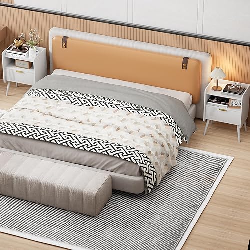 Miniatura 8 de Mesita de noche moderna con cajón de almacenamiento y estante abierto, mesita de noche pequeña, soporte lateral de sofá de madera para dormitorio,