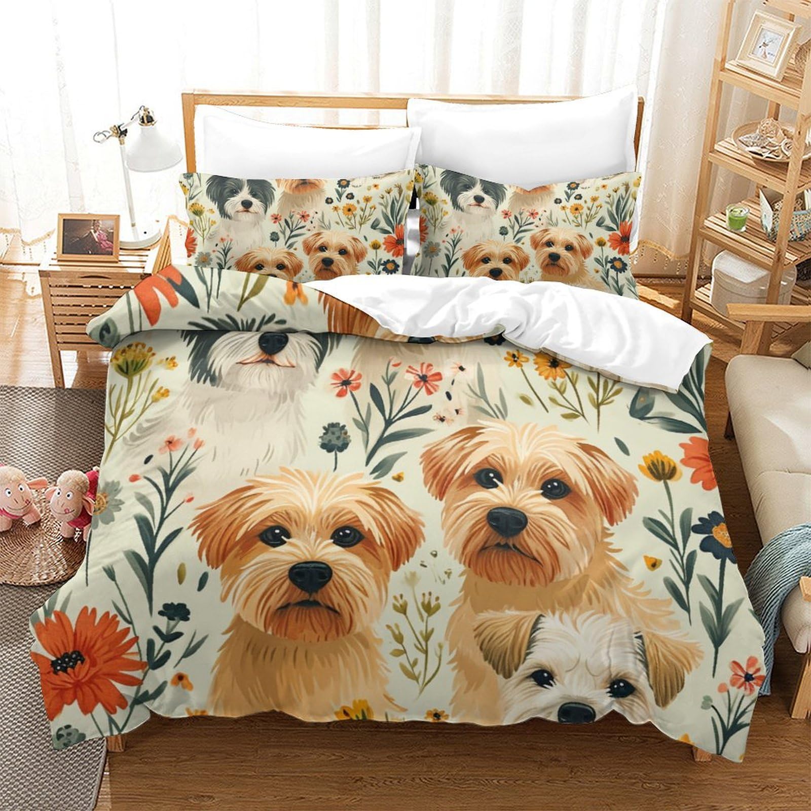 Housse de couette Yorkshire Terrier 3D 260x220 cm en microfbre avec 2 taies