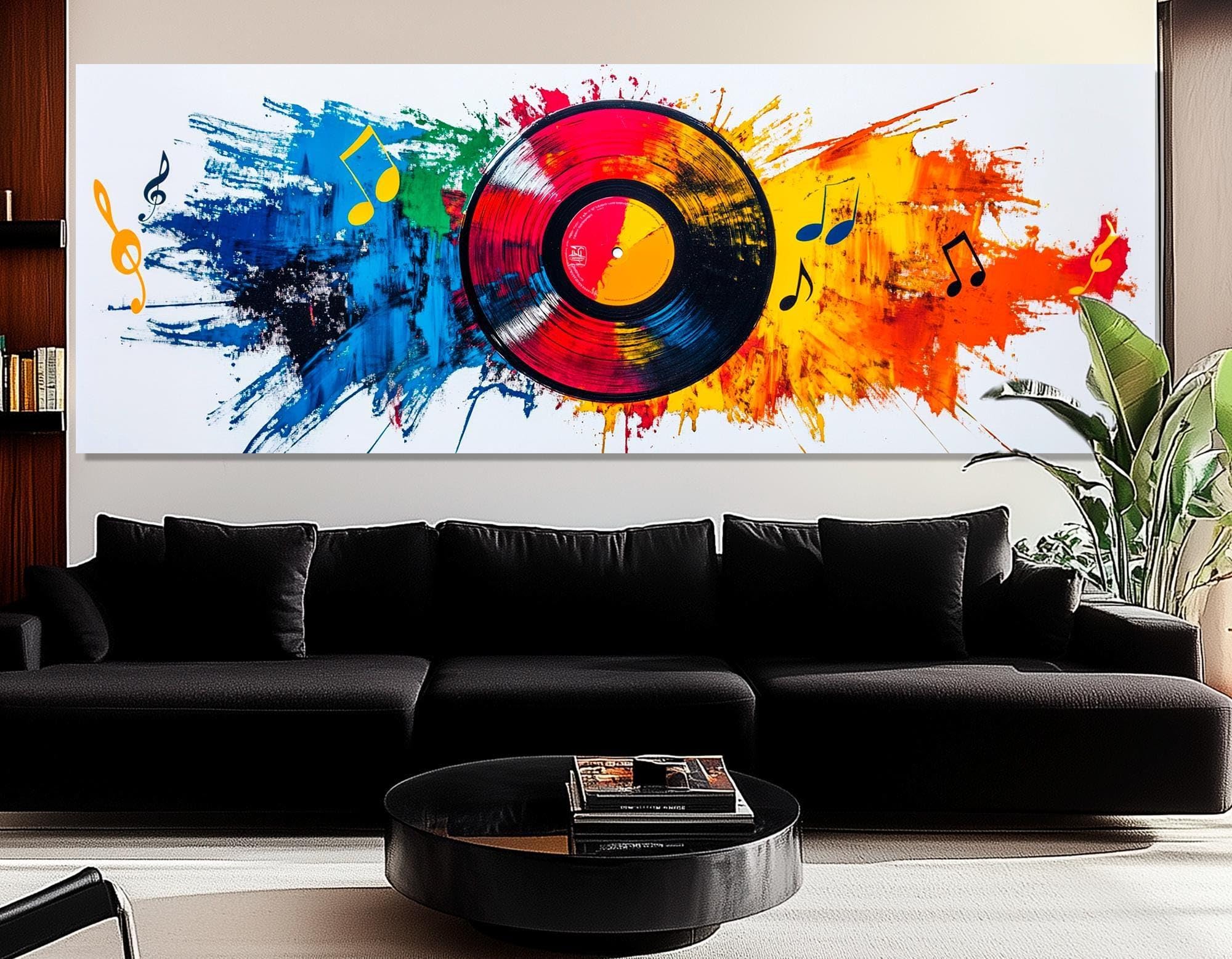 CAOXTART Płyta fonograficzna abstrakcyjny plakat na płótnie muzyka na płótnie pop art winylowy obraz do salonu dekoracja domu (30 x 90 cm/rama wewnętrzna)