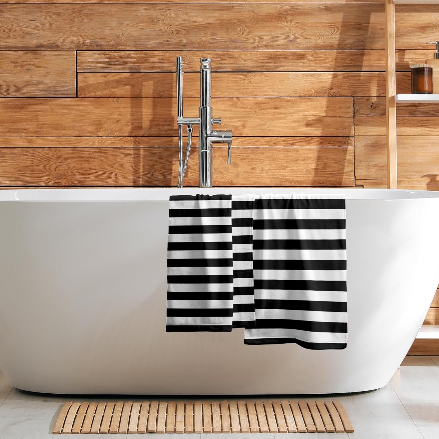 Black White Striped Hand Towels - Classic Black and White Stripe Towels Modern Simple Bath Hand Towels Absorbent Decorative Fingertip Towels for Bathroom Kitchen Gym 14 x 28 Inch, Set of 2