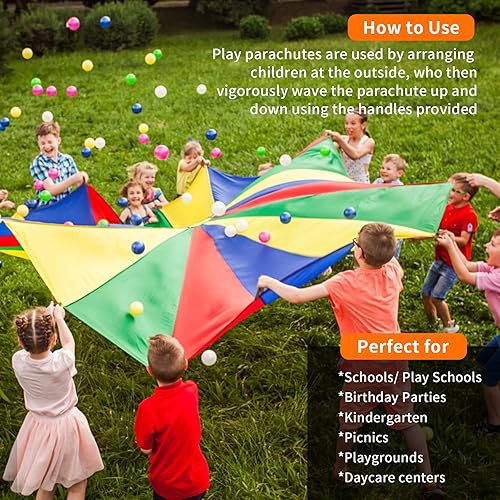 Miniatura 6 de Paracaídas arcoíris de 6 pies, juguete de paracaídas para niños, paracaídas con asas, equipo de juego para interiores y exteriores